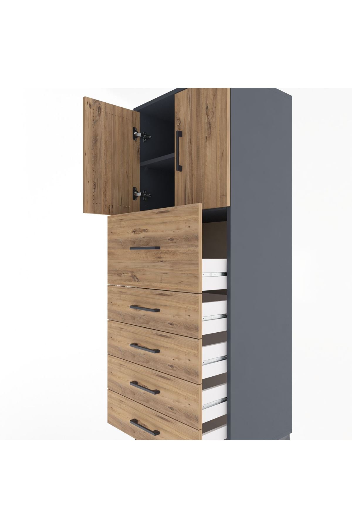 Hyperion Dolap 2 Raflı 5 Çekmeceli 2 Kapaklı 60x44x163 - S53M046V6B