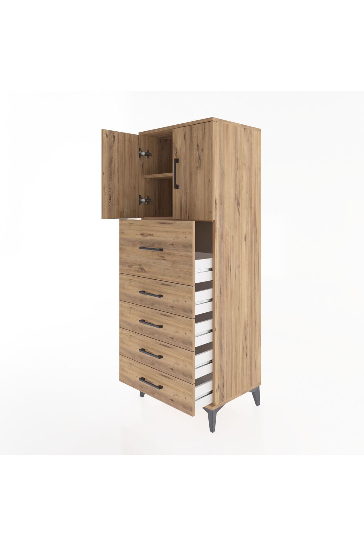 Hyperion Dolap 2 Raflı 5 Çekmeceli 2 Kapaklı 60x44x163 - S53M046V9B