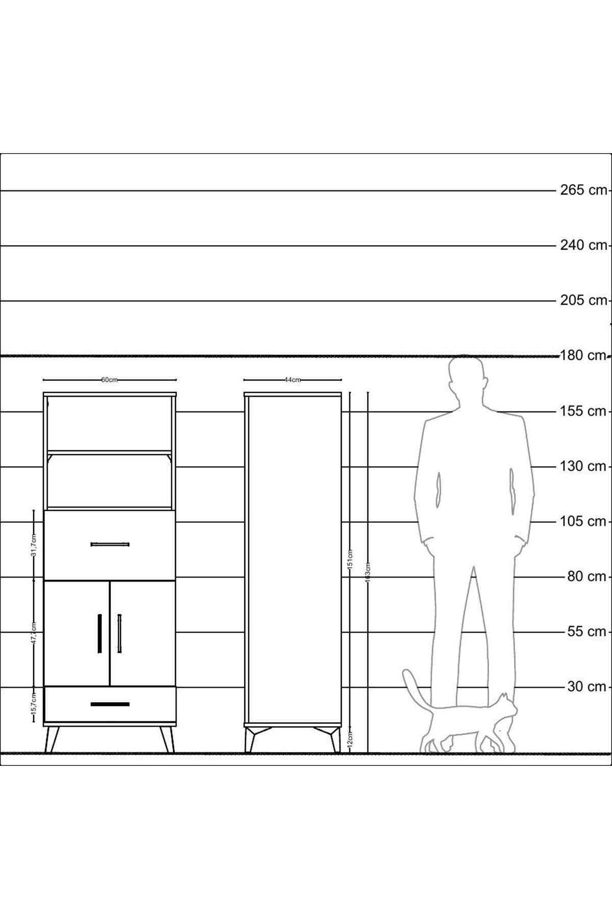 Hyperion Dolap 4 Raflı 2 Çekmeceli 2 Kapaklı 60x44x163 - S53M052V2B