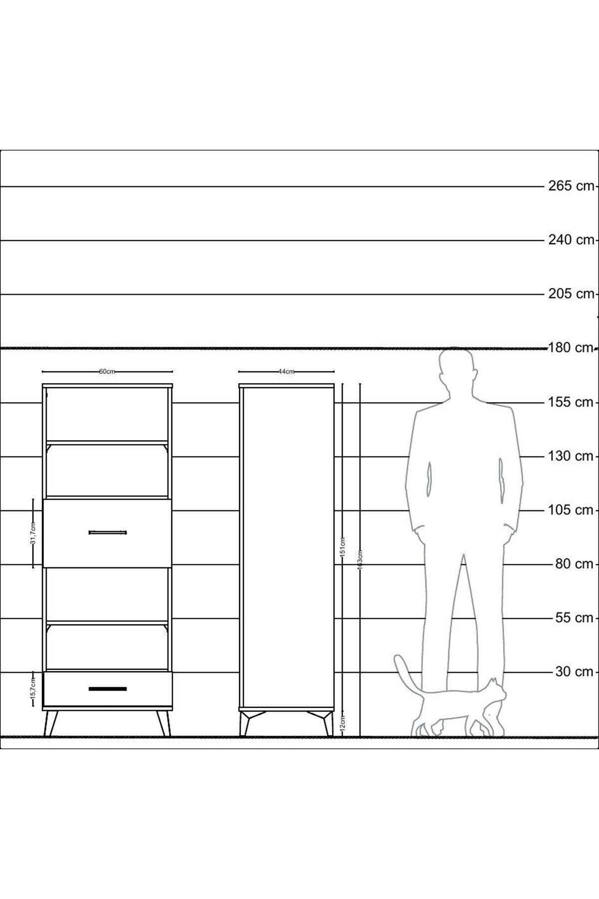 Hyperion Dolap 4 Raflı 2 Çekmeceli 60x44x163 - S53M054V6B