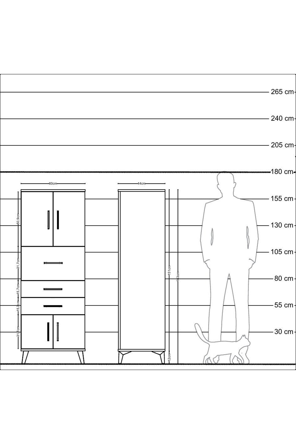 Hyperion Dolap 2 Raflı 3 Çekmeceli 4 Kapaklı 60x44x163 - S53M055V8B