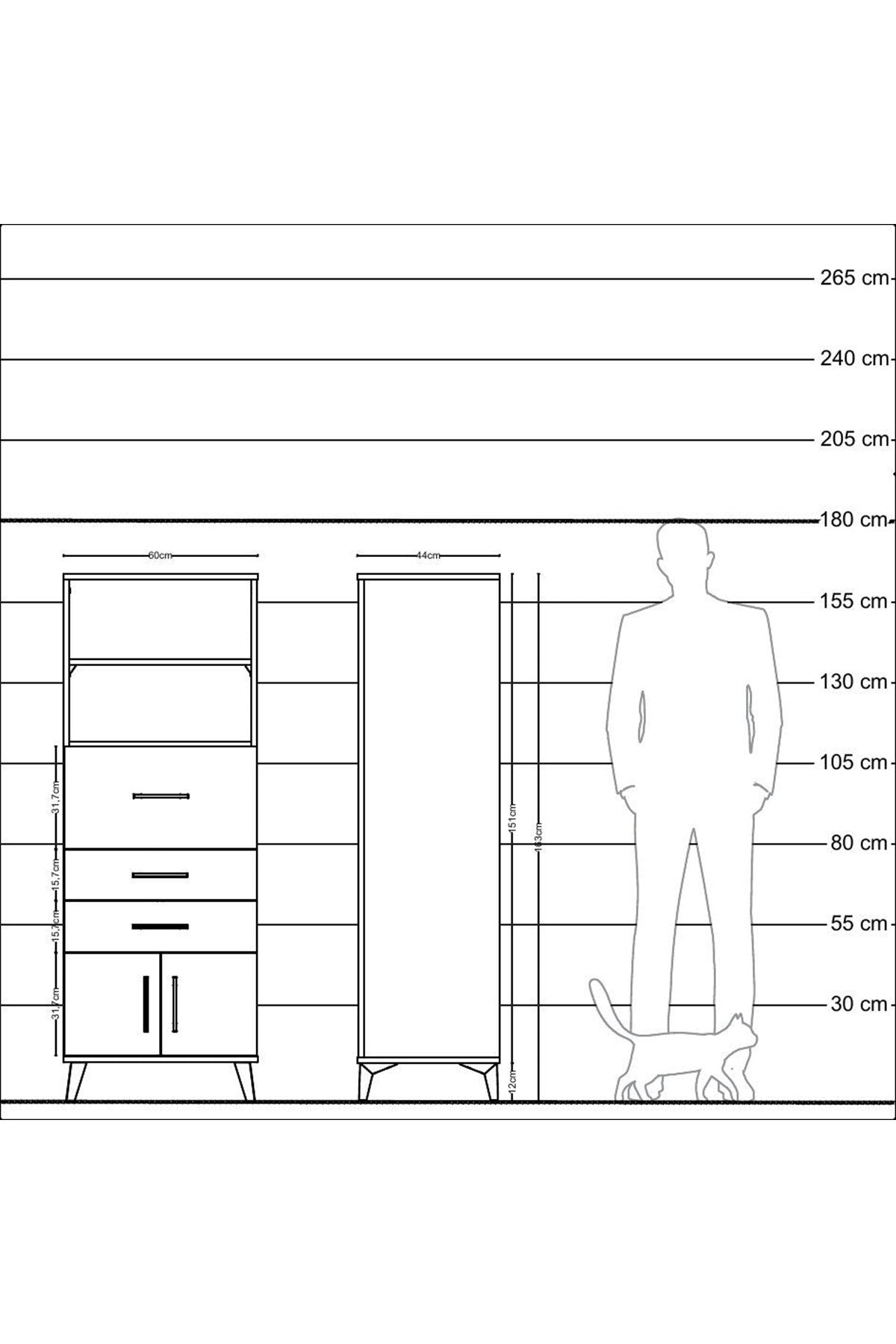 Hyperion Dolap 2 Raflı 3 Çekmeceli 2 Kapaklı 60x44x163 - S53M056V9B