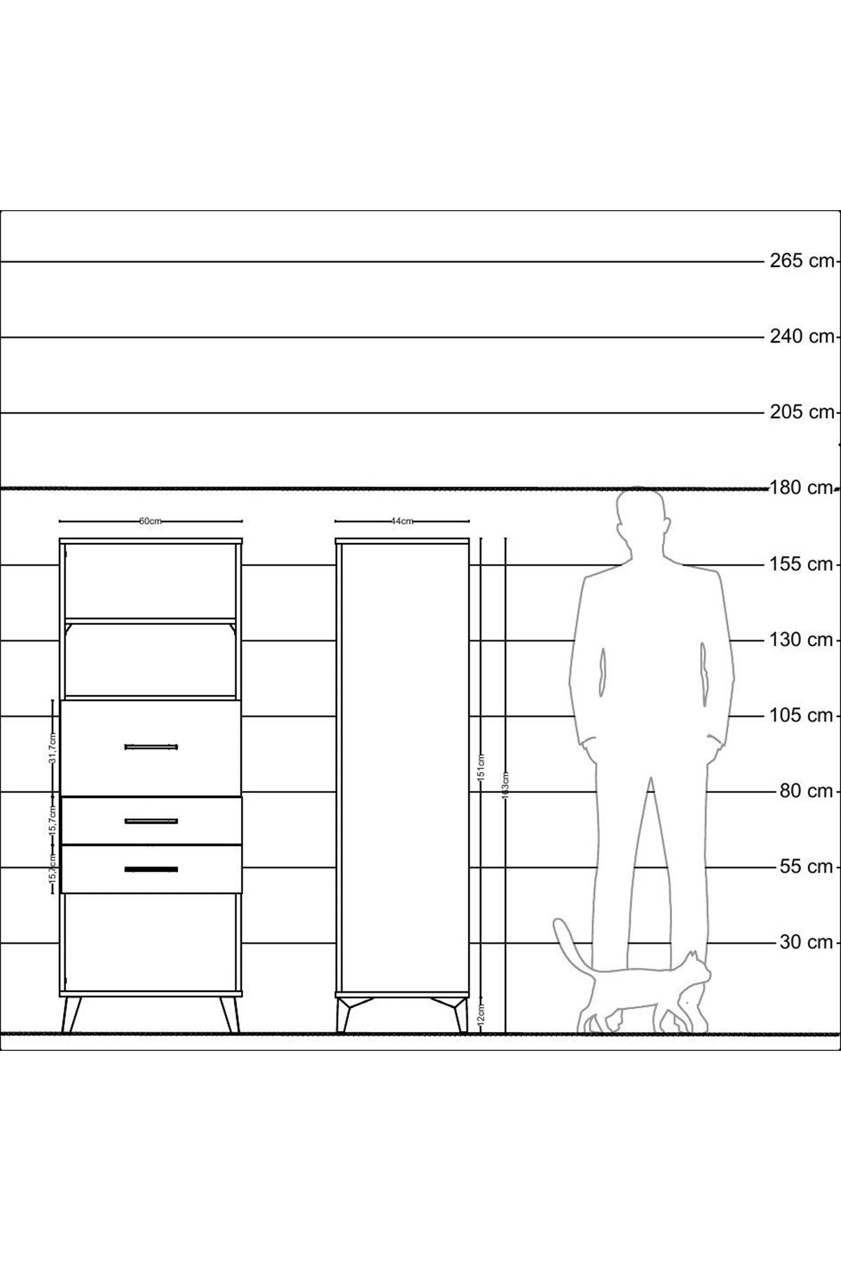 Hyperion Dolap 2 Raflı 3 Çekmeceli 60x44x163 - S53M058V2B