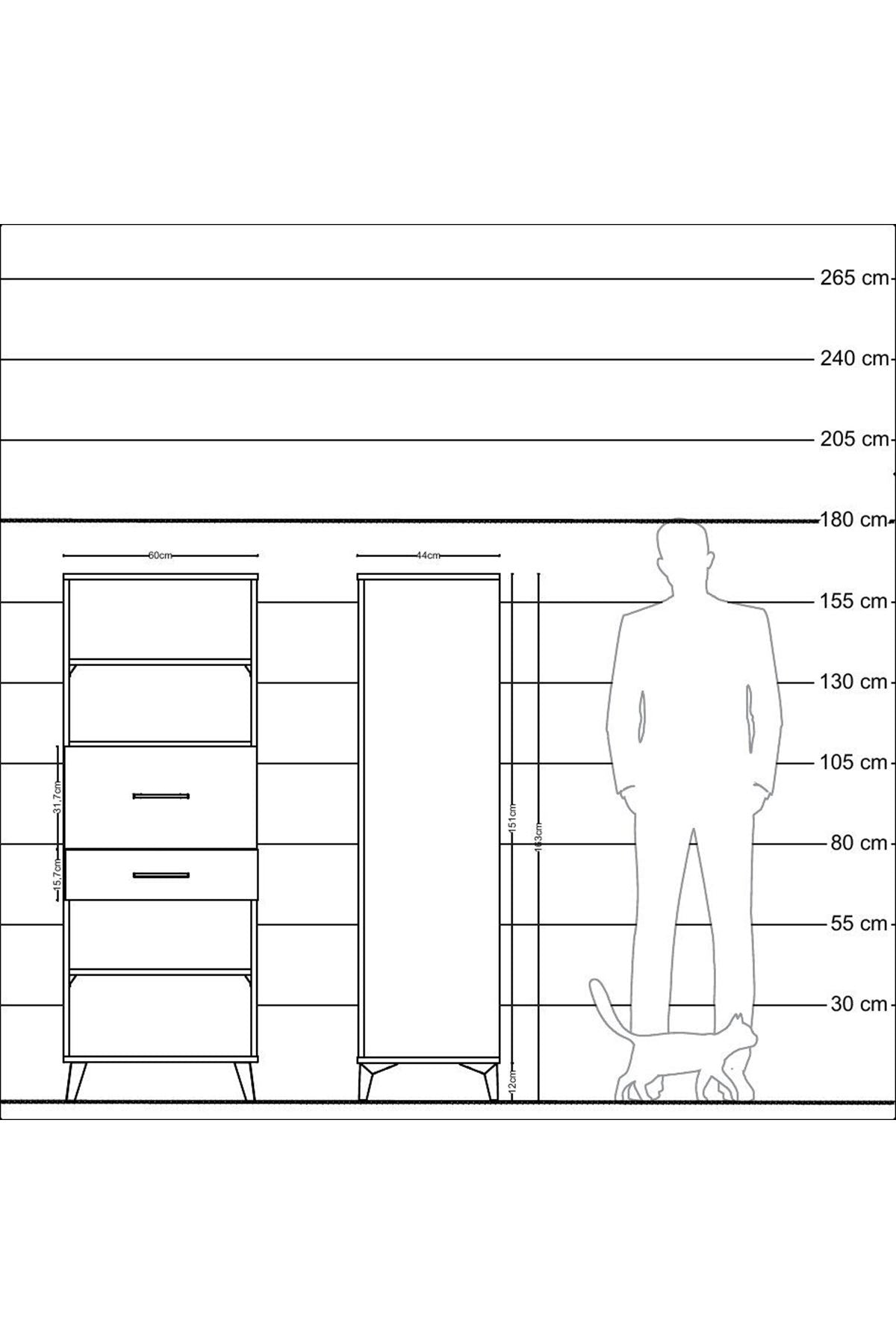 Hyperion Dolap 3 Raflı 2 Çekmeceli 60x44x163 - S53M062V7B