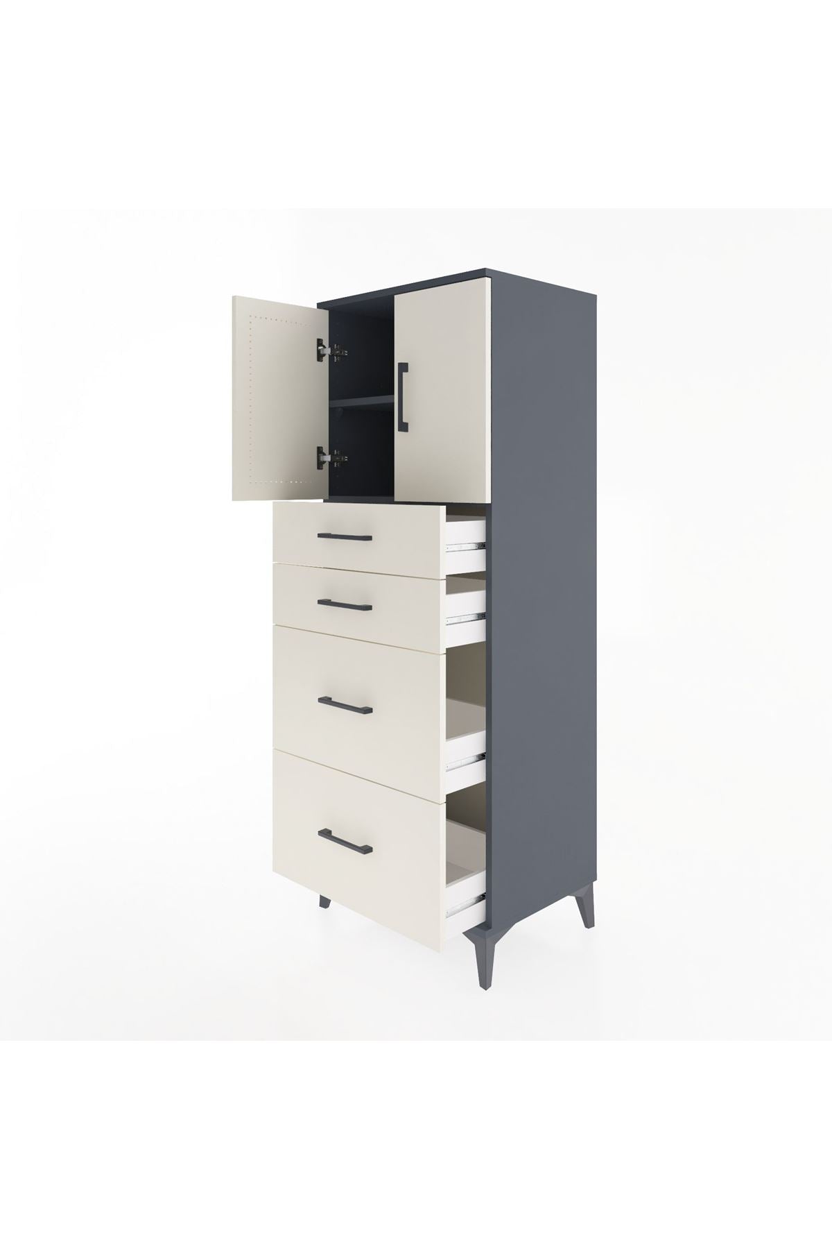 Hyperion Dolap 2 Raflı 4 Çekmeceli 2 Kapaklı 60x44x163 - S53M065V4B