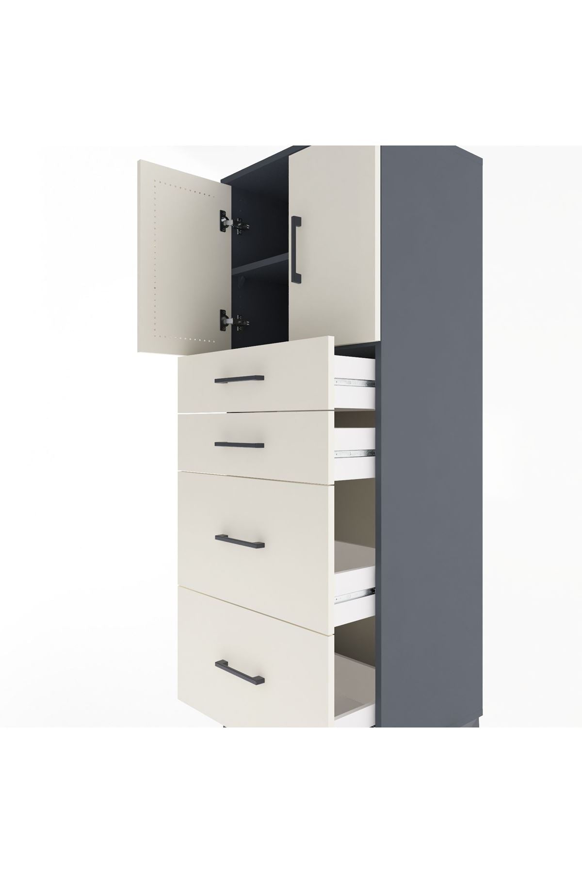 Hyperion Dolap 2 Raflı 4 Çekmeceli 2 Kapaklı 60x44x163 - S53M065V4B