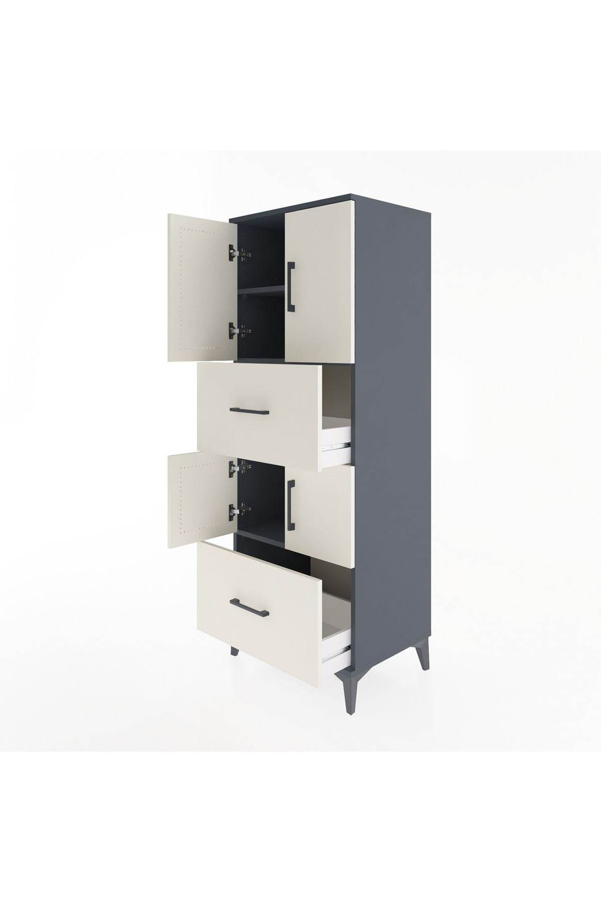 Hyperion Dolap 3 Raflı 2 Çekmeceli 4 Kapaklı 60x44x163 - S53M067V4B
