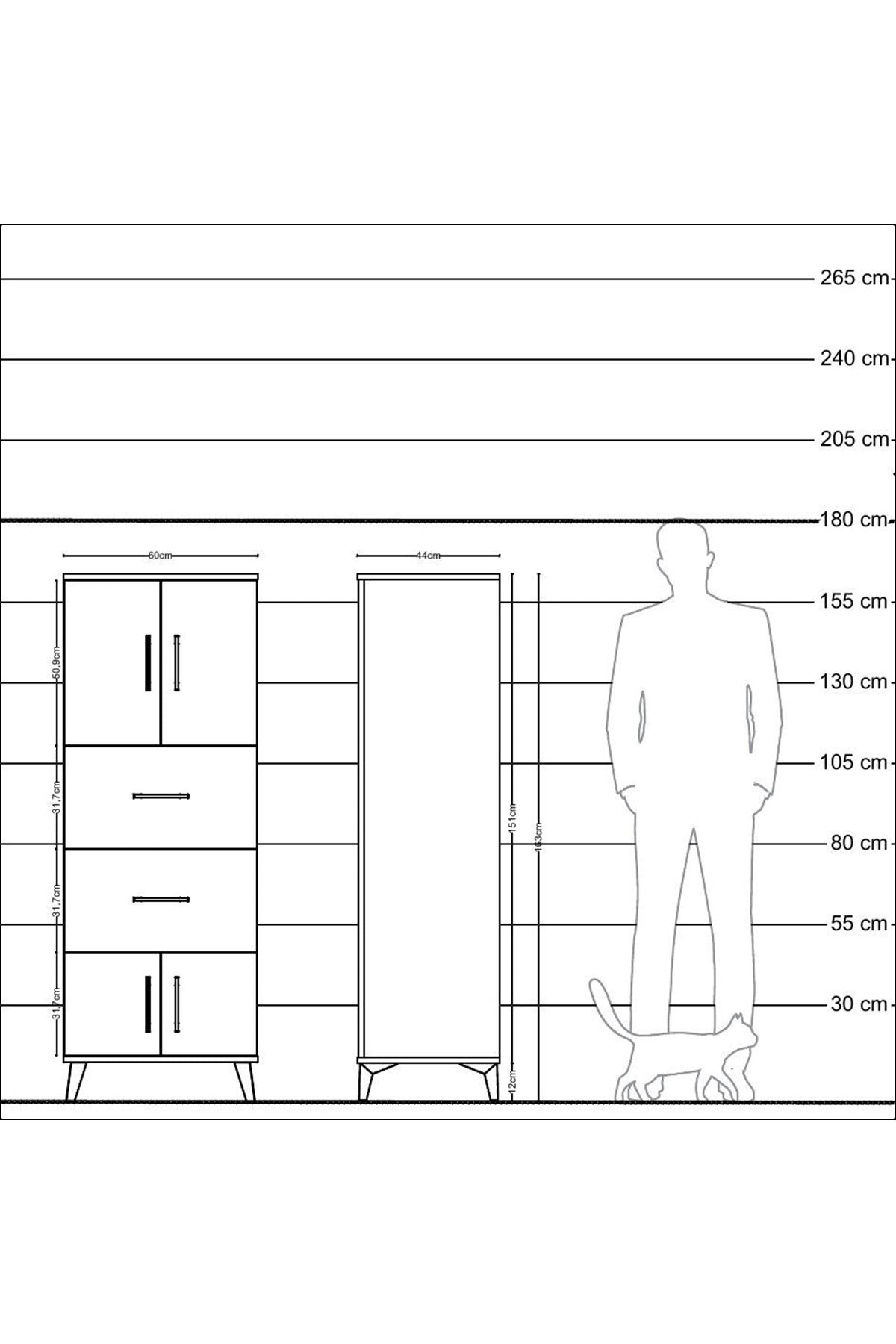 Hyperion Dolap 2 Raflı 2 Çekmeceli 4 Kapaklı 60x44x163 - S53M073V7B