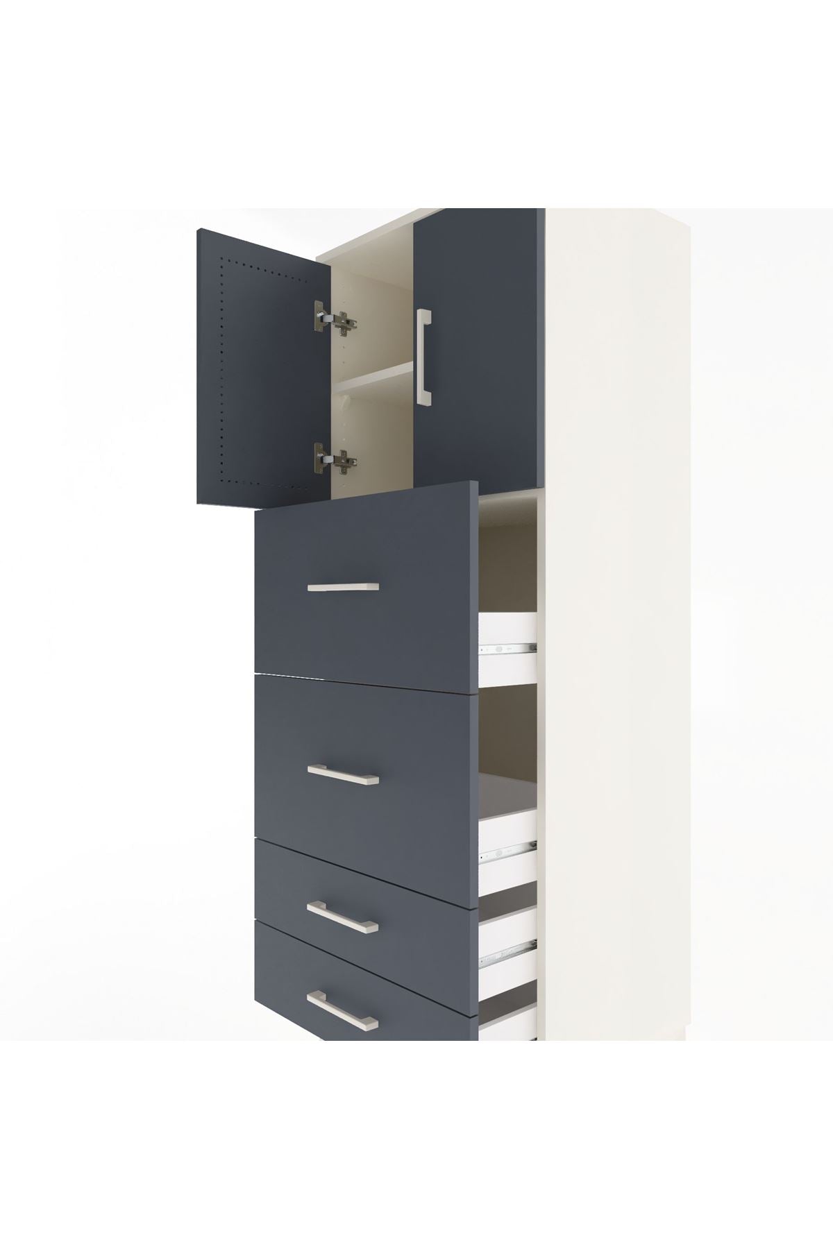 Hyperion Dolap 2 Raflı 4 Çekmeceli 2 Kapaklı 60x44x163 - S53M077V2B