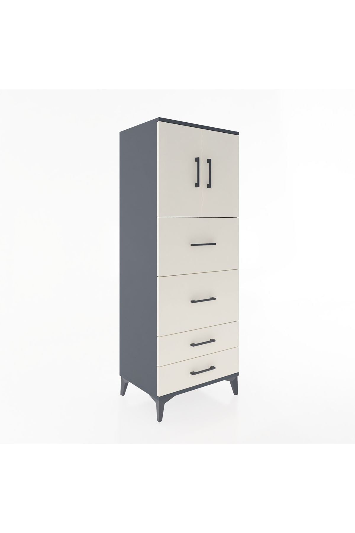 Hyperion Dolap 2 Raflı 4 Çekmeceli 2 Kapaklı 60x44x163 - S53M077V4B
