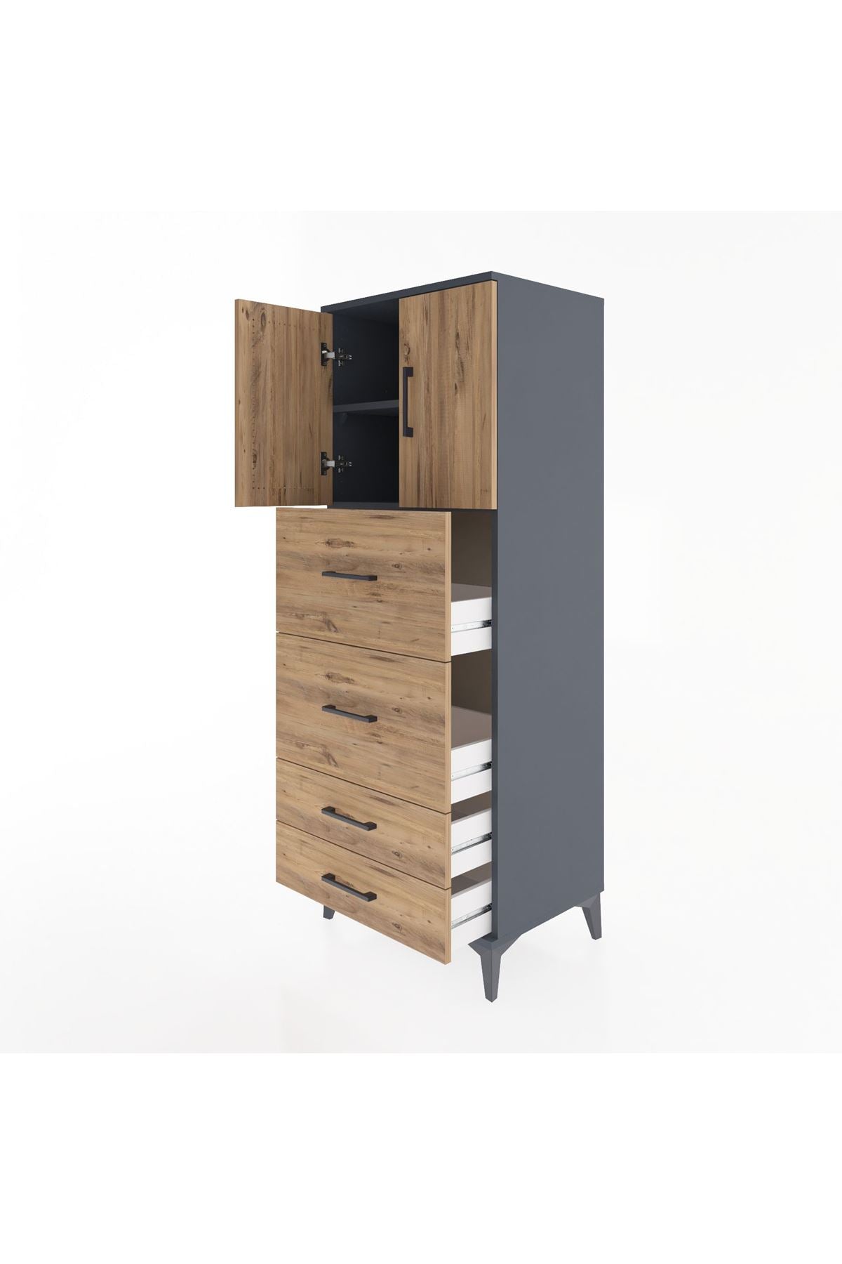 Hyperion Dolap 2 Raflı 4 Çekmeceli 2 Kapaklı 60x44x163 - S53M077V6B