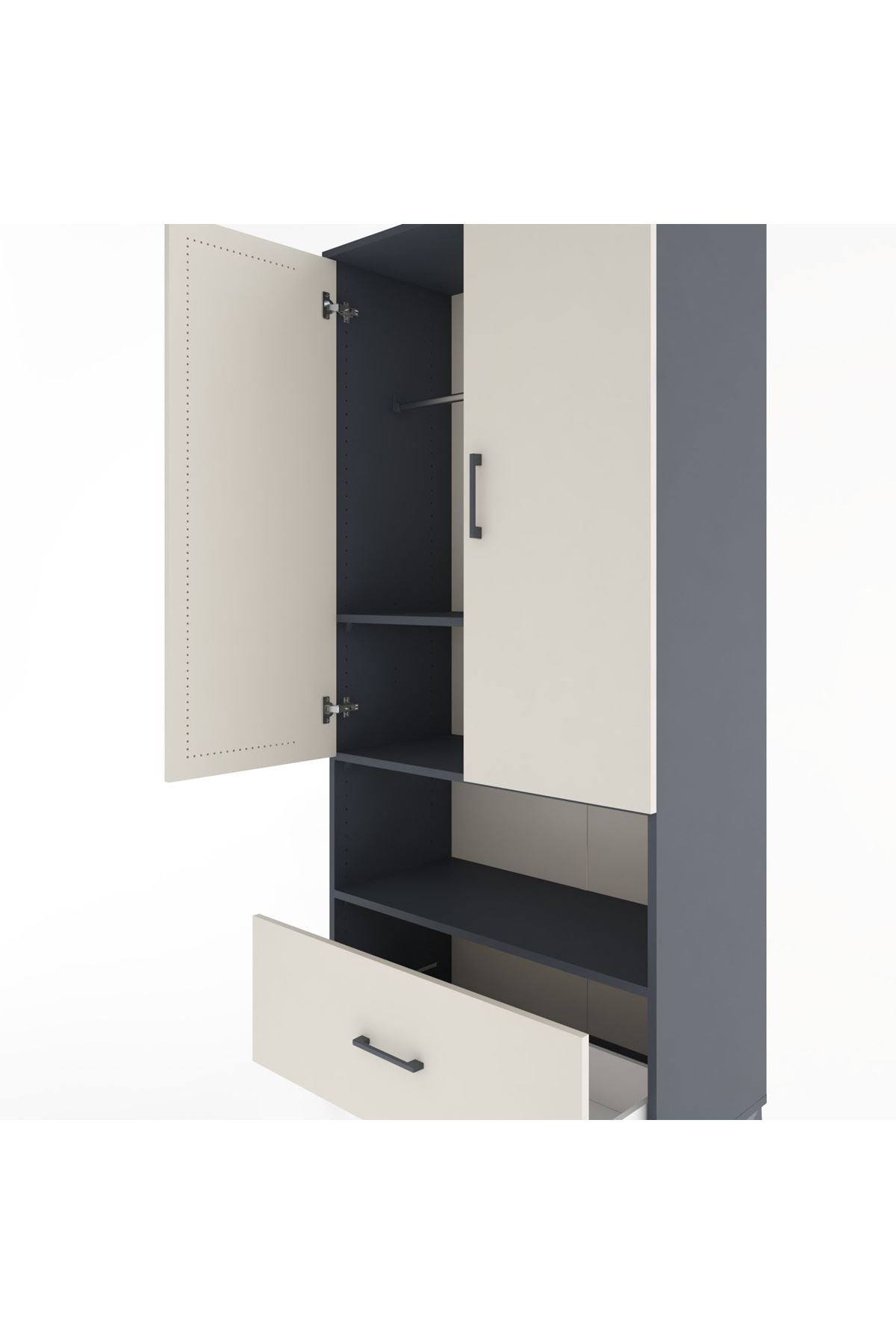 Hyperion Dolap 3 Raflı Tek Çekmeceli Tek Askılı 88x44x195 - S60M018V4B
