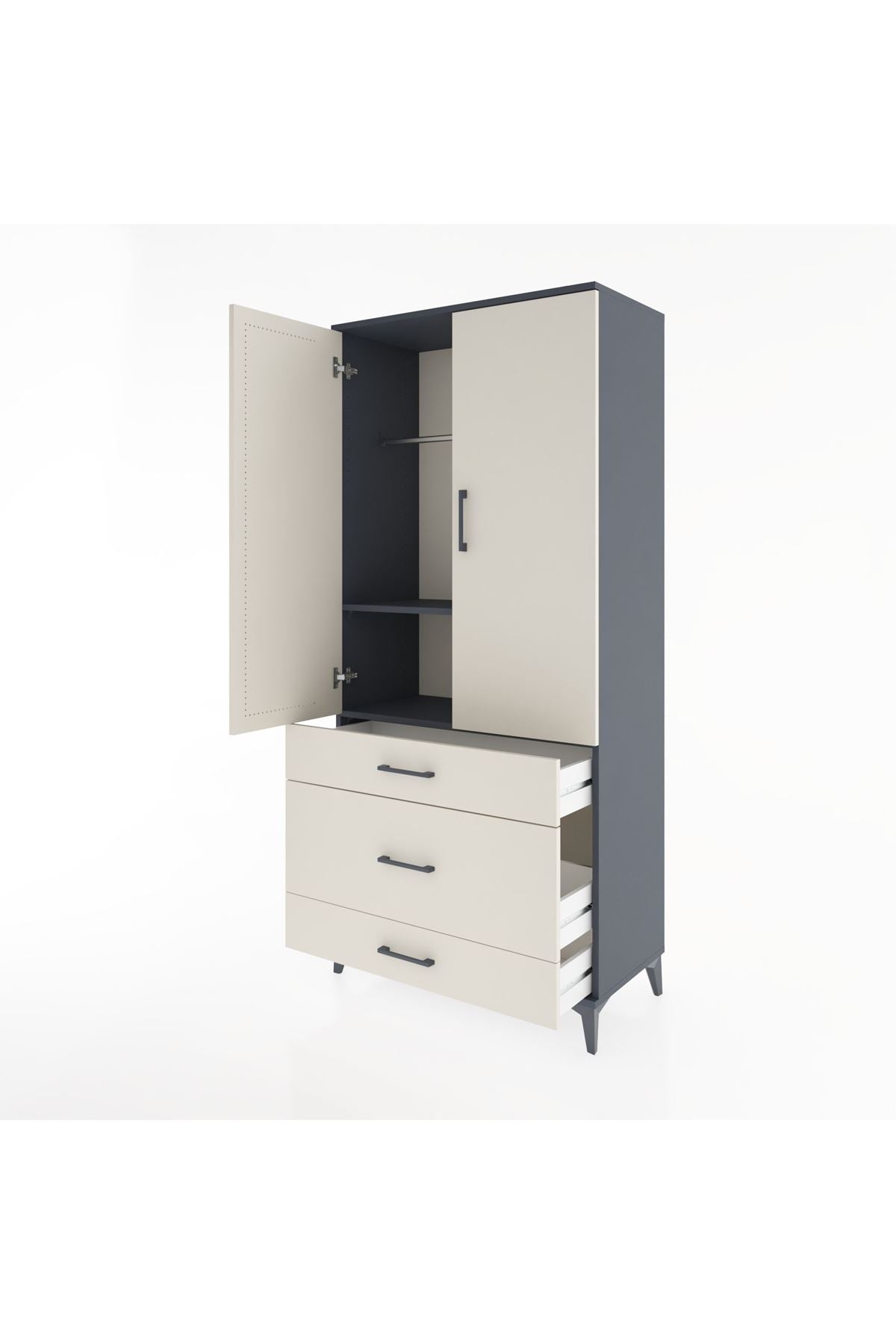 Hyperion Dolap 2 Raflı 3 Çekmeceli Tek Askılı 88x44x195 - S60M021V4B