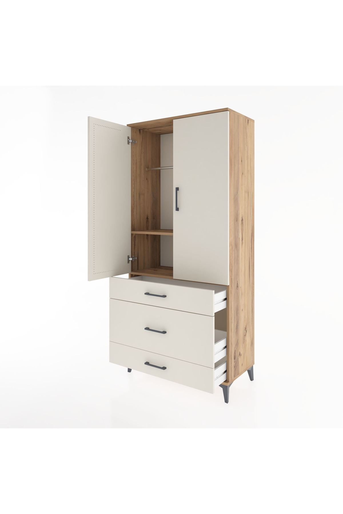 Hyperion Dolap 2 Raflı 3 Çekmeceli Tek Askılı 88x44x195 - S60M021V7B