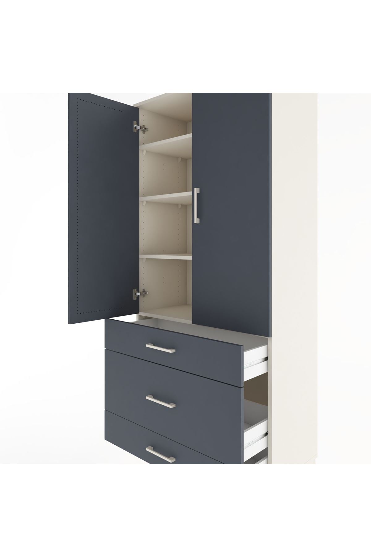 Hyperion Dolap 4 Raflı 3 Çekmeceli 2 Kapaklı 88x44x195 - S60M022V2B