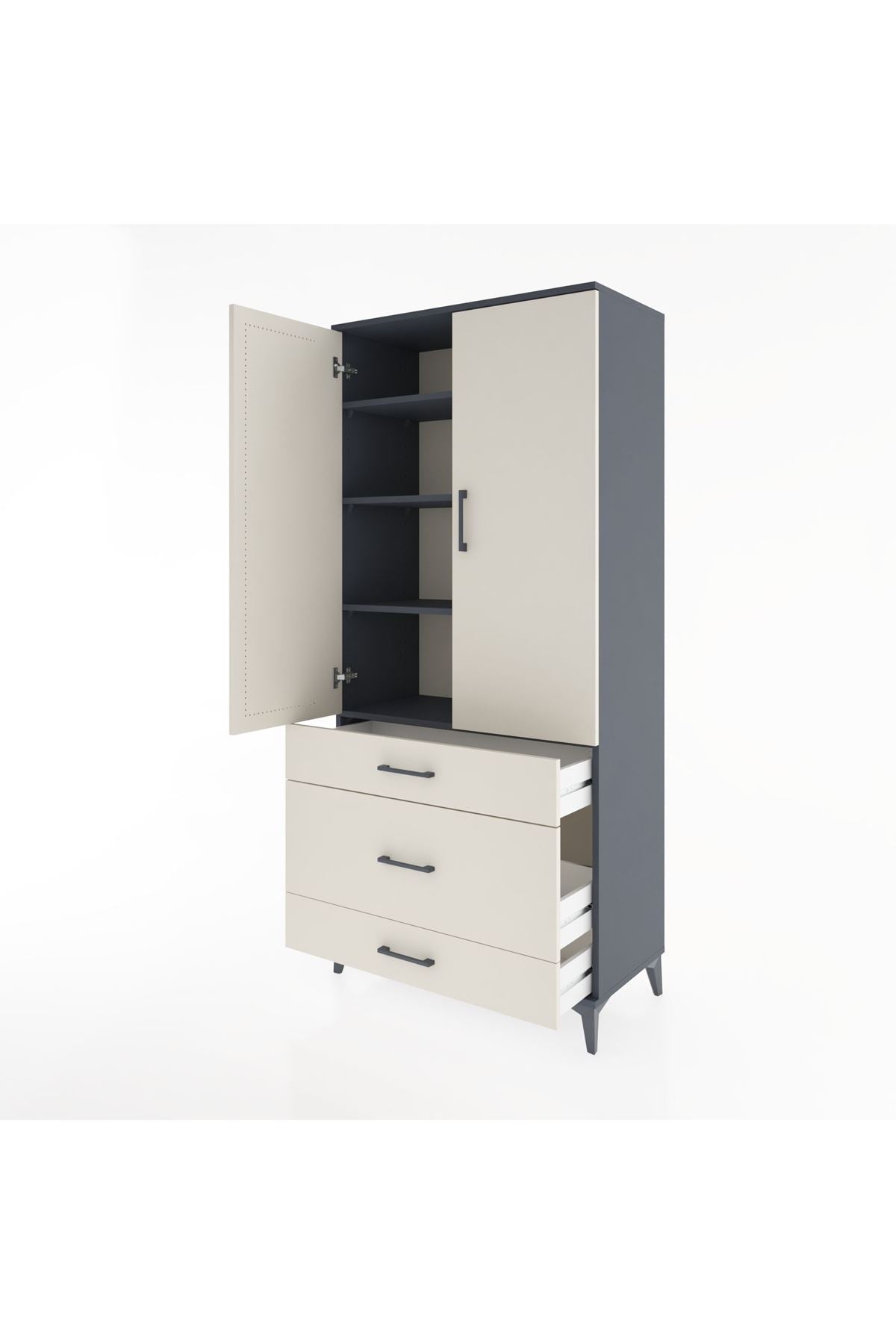 Hyperion Dolap 4 Raflı 3 Çekmeceli 2 Kapaklı 88x44x195 - S60M022V4B
