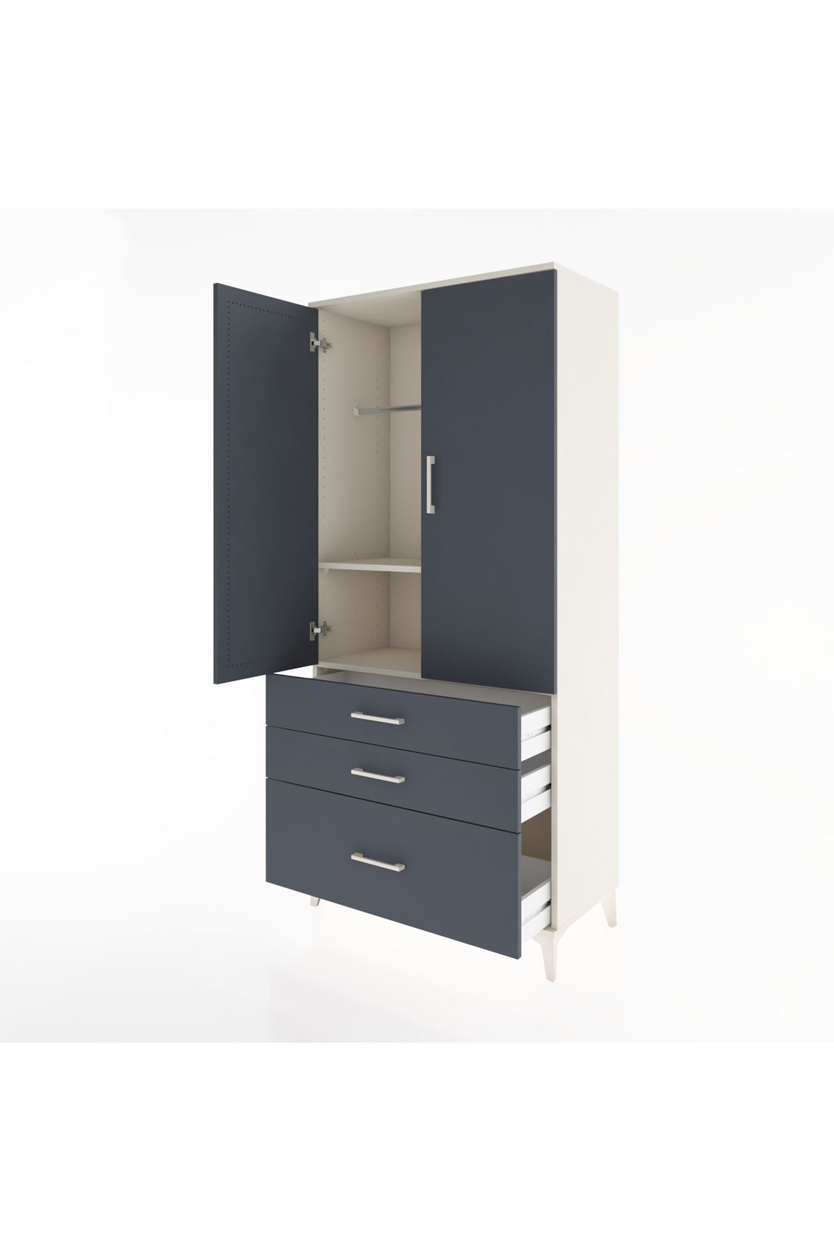 Hyperion Dolap 2 Raflı 3 Çekmeceli Tek Askılı 88x44x195 - S60M023V2B
