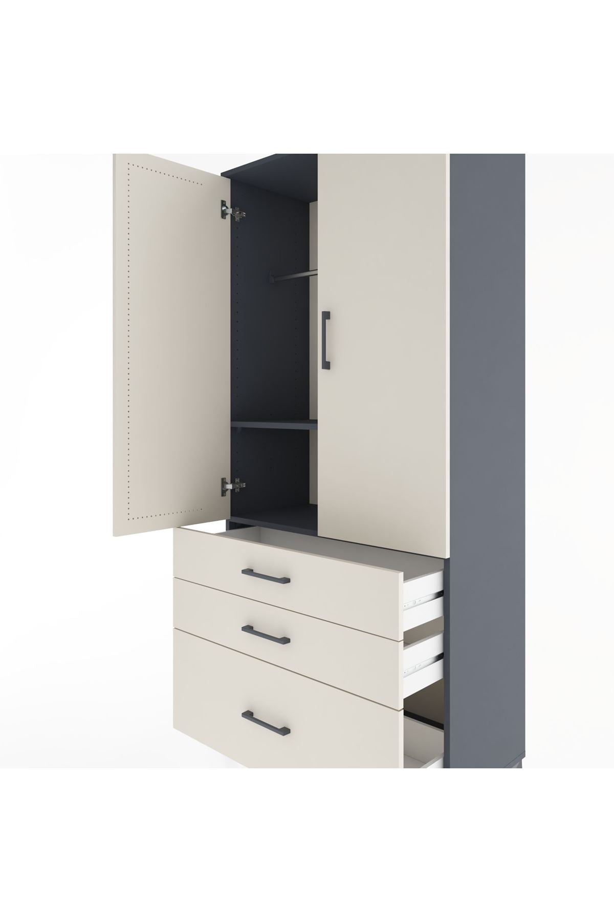 Hyperion Dolap 2 Raflı 3 Çekmeceli Tek Askılı 88x44x195 - S60M023V4B