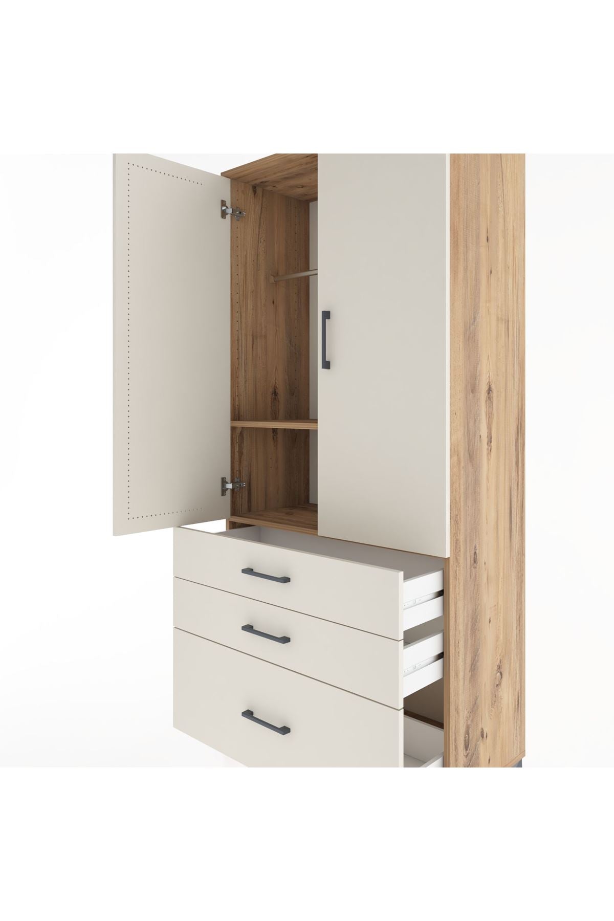 Hyperion Dolap 2 Raflı 3 Çekmeceli Tek Askılı 88x44x195 - S60M023V7B
