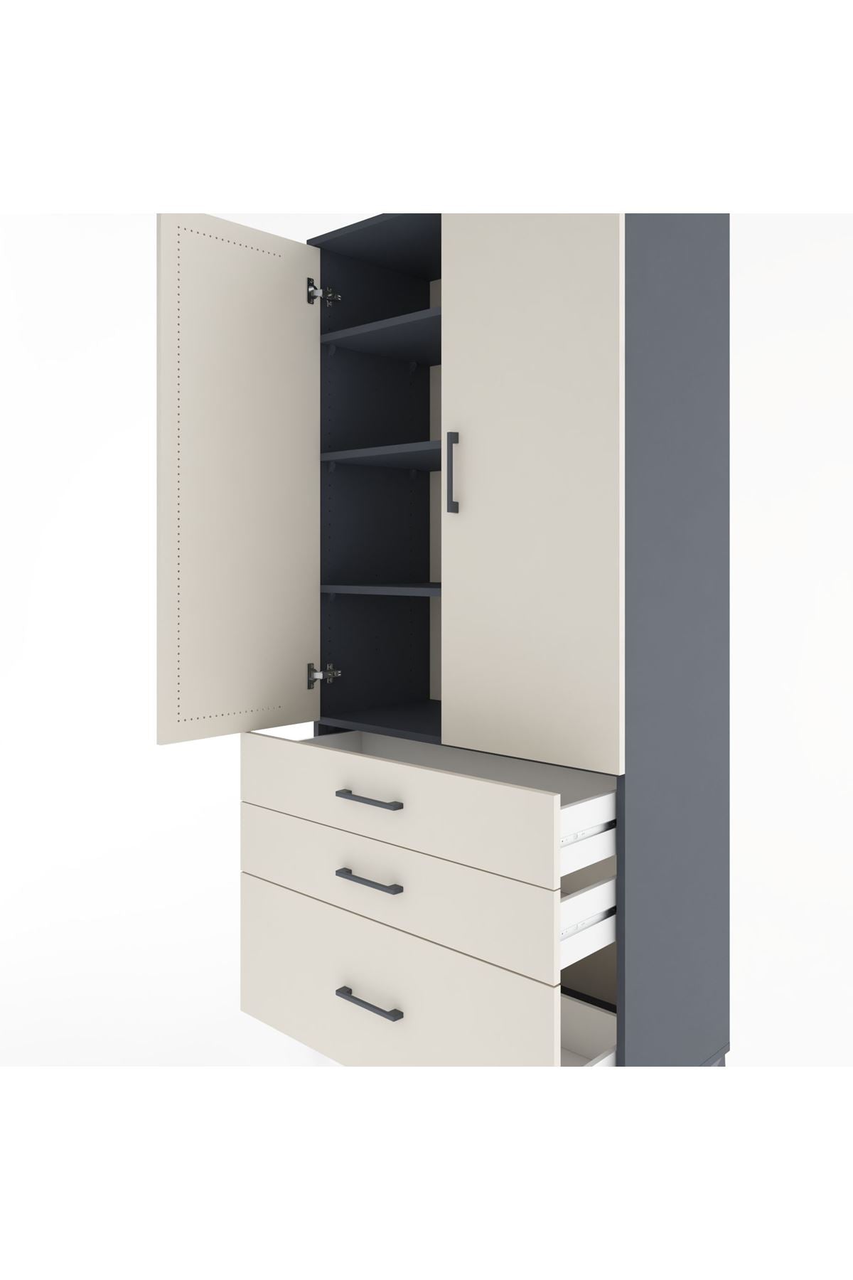 Hyperion Dolap 4 Raflı 3 Çekmeceli 2 Kapaklı 88x44x195 - S60M024V4B