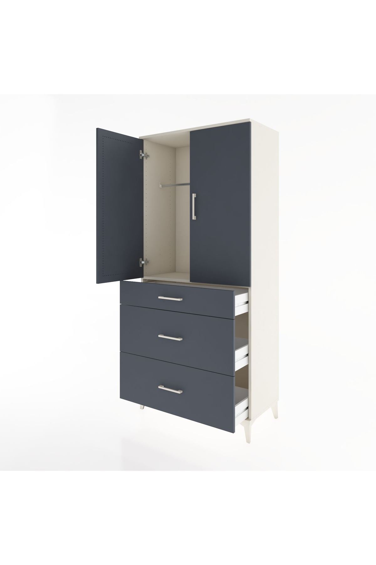 Hyperion Dolap Tek Raflı 3 Çekmeceli Tek Askılı 88x44x195 - S60M025V2B