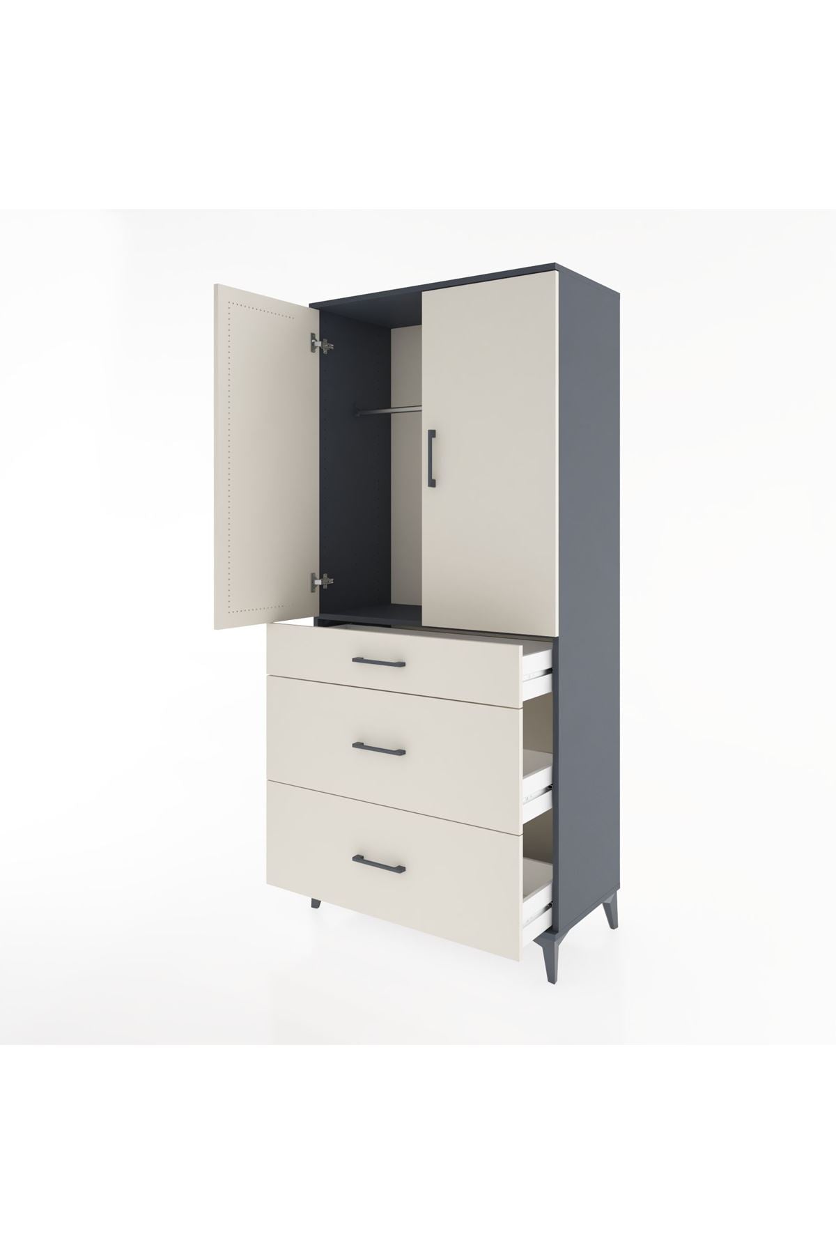 Hyperion Dolap Tek Raflı 3 Çekmeceli Tek Askılı 88x44x195 - S60M025V4B