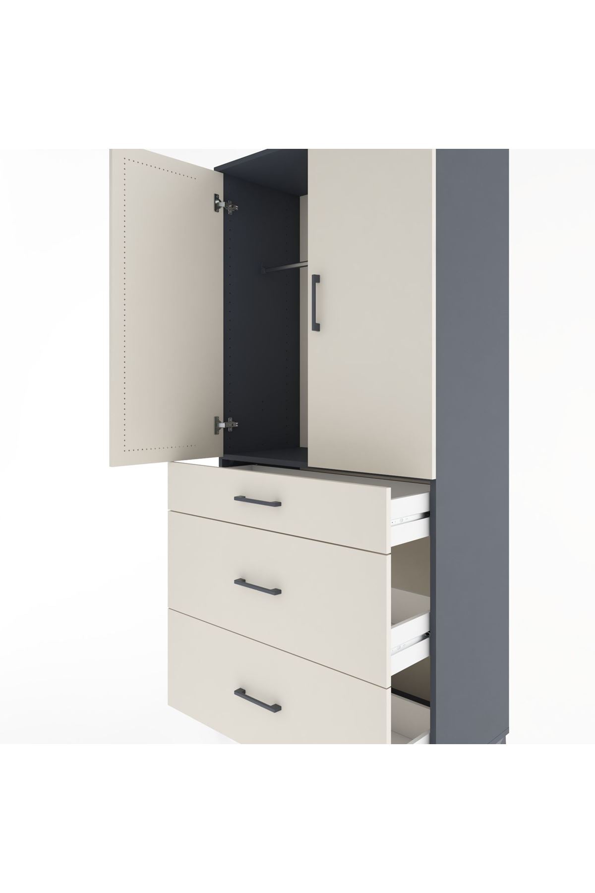 Hyperion Dolap Tek Raflı 3 Çekmeceli Tek Askılı 88x44x195 - S60M025V4B