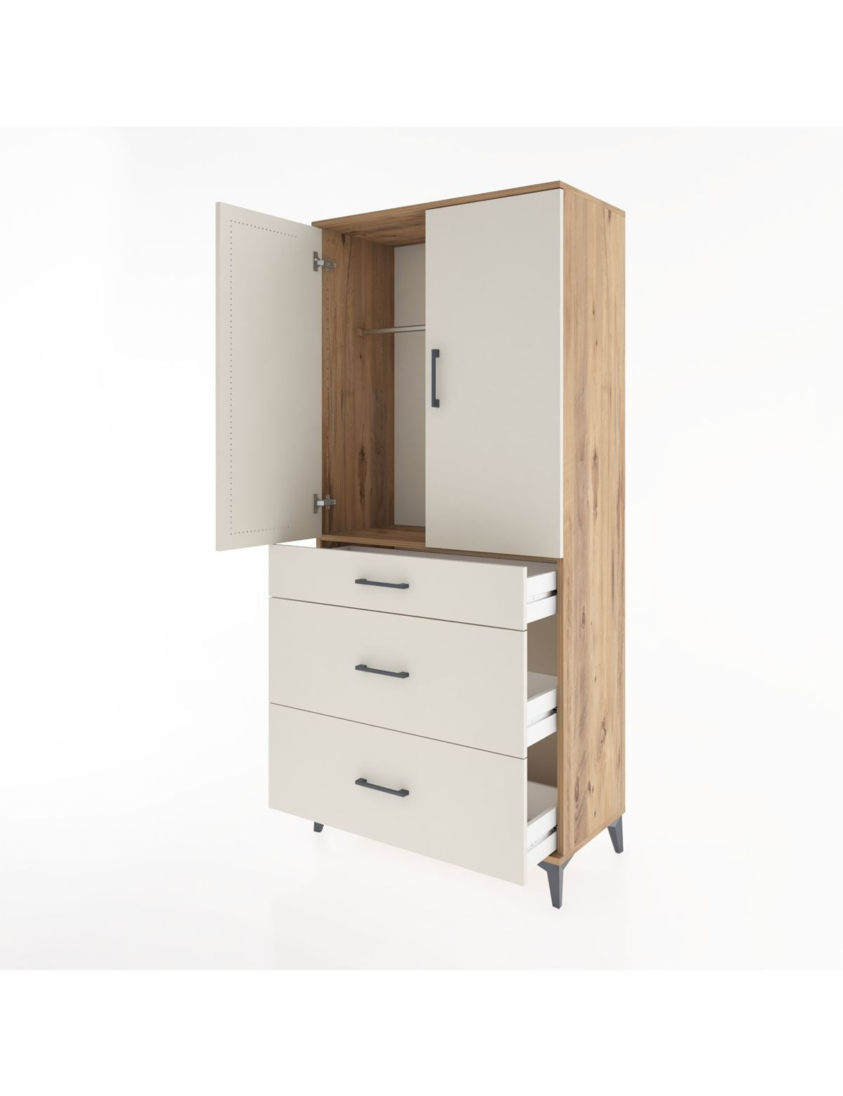 Hyperion Dolap Tek Raflı 3 Çekmeceli Tek Askılı 88x44x195 - S60M025V7B