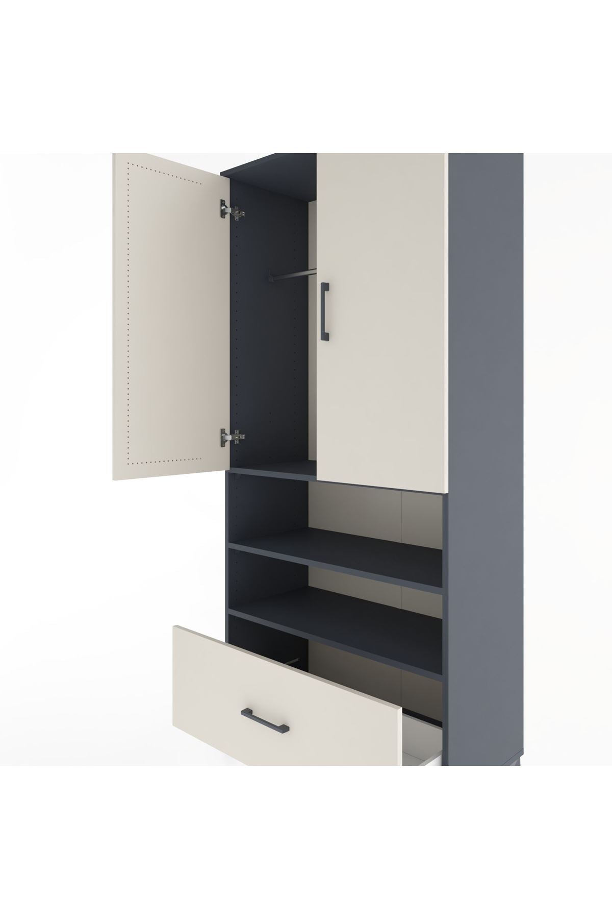 Hyperion Dolap 3 Raflı Tek Çekmeceli Tek Askılı 88x44x195 - S60M031V4B