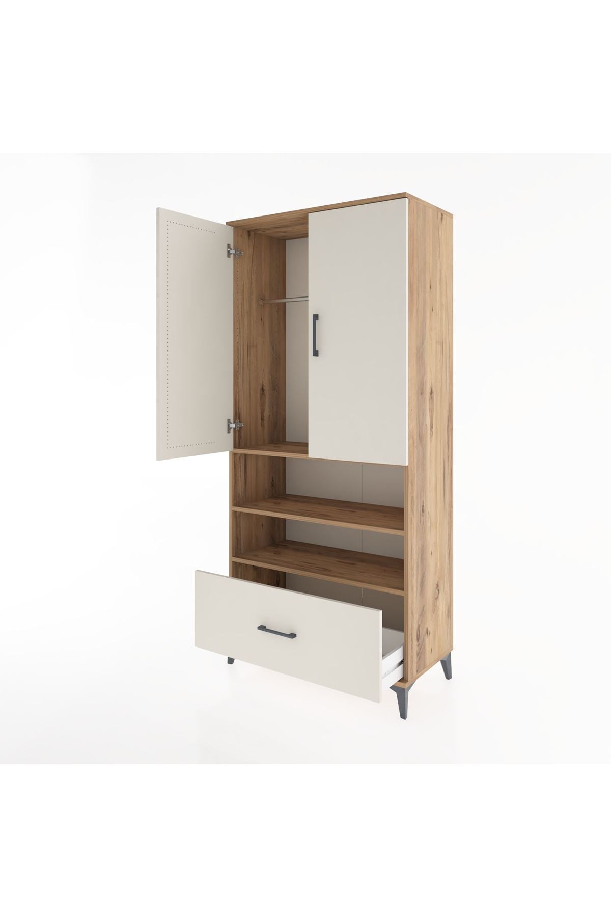 Hyperion Dolap 3 Raflı Tek Çekmeceli Tek Askılı 88x44x195 - S60M031V7B