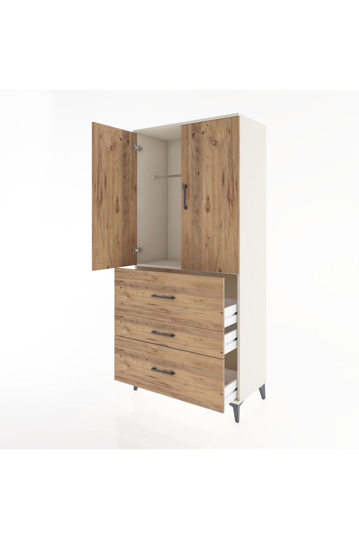 Hyperion Dolap Tek Raflı 3 Çekmeceli Tek Askılı 88x44x195 - S60M033V3B