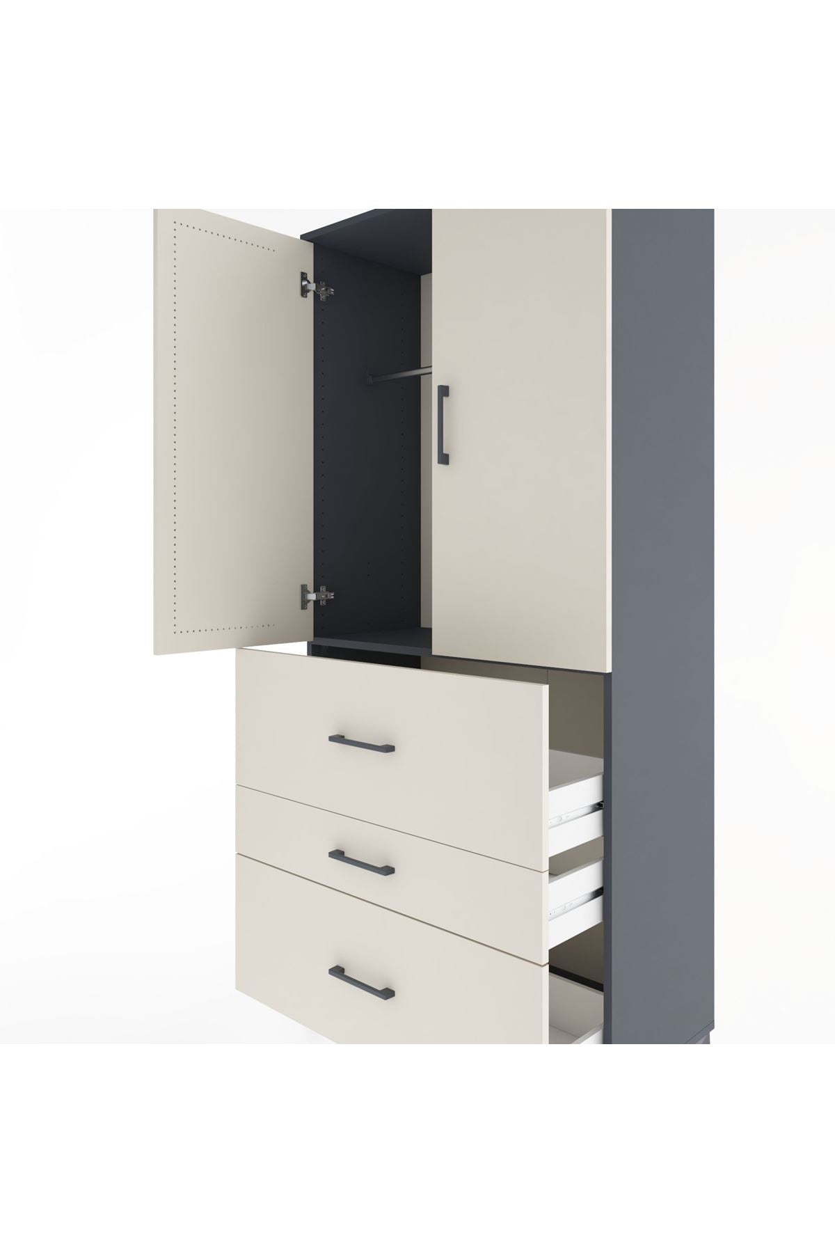 Hyperion Dolap Tek Raflı 3 Çekmeceli Tek Askılı 88x44x195 - S60M033V4B