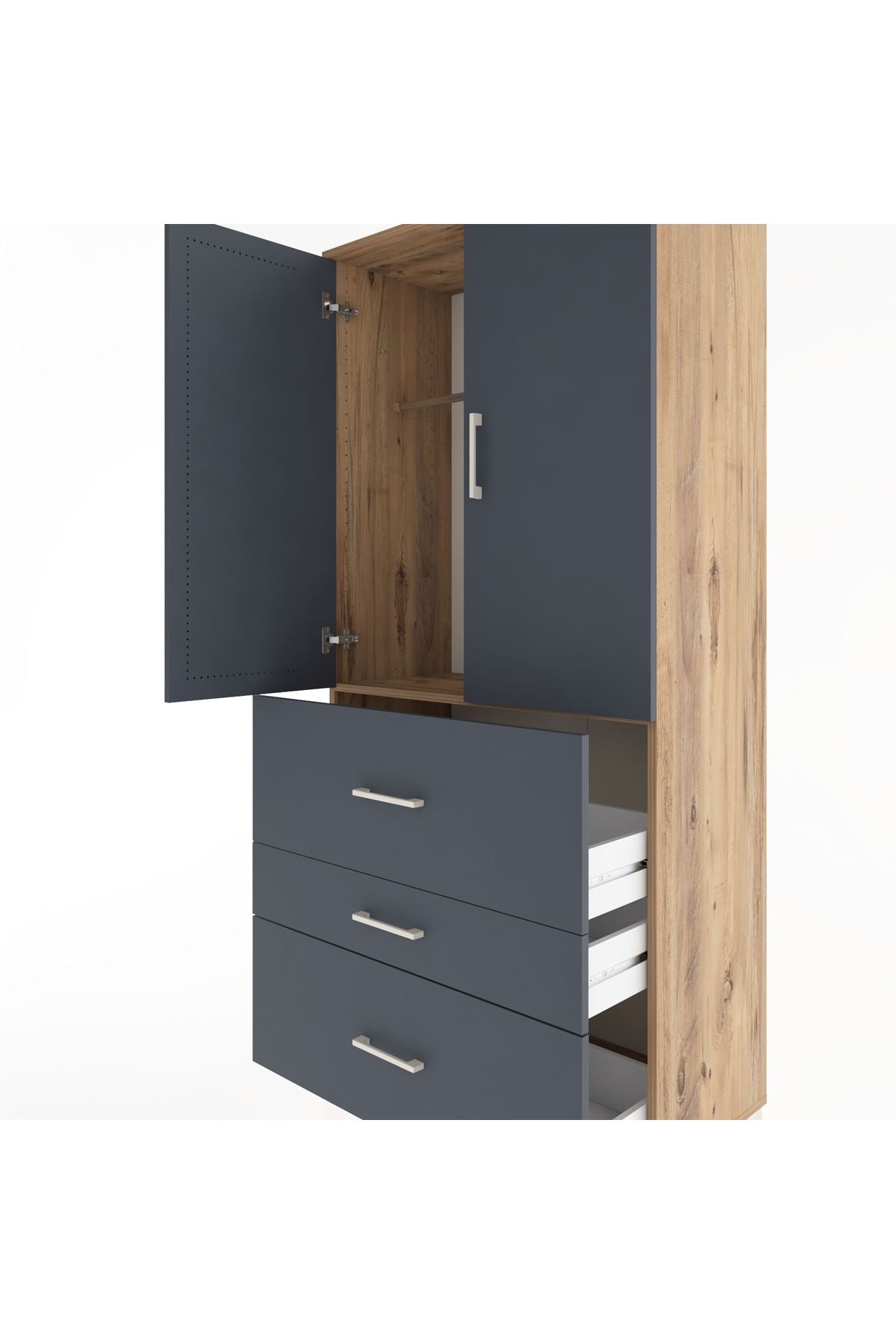 Hyperion Dolap Tek Raflı 3 Çekmeceli Tek Askılı 88x44x195 - S60M033V8B