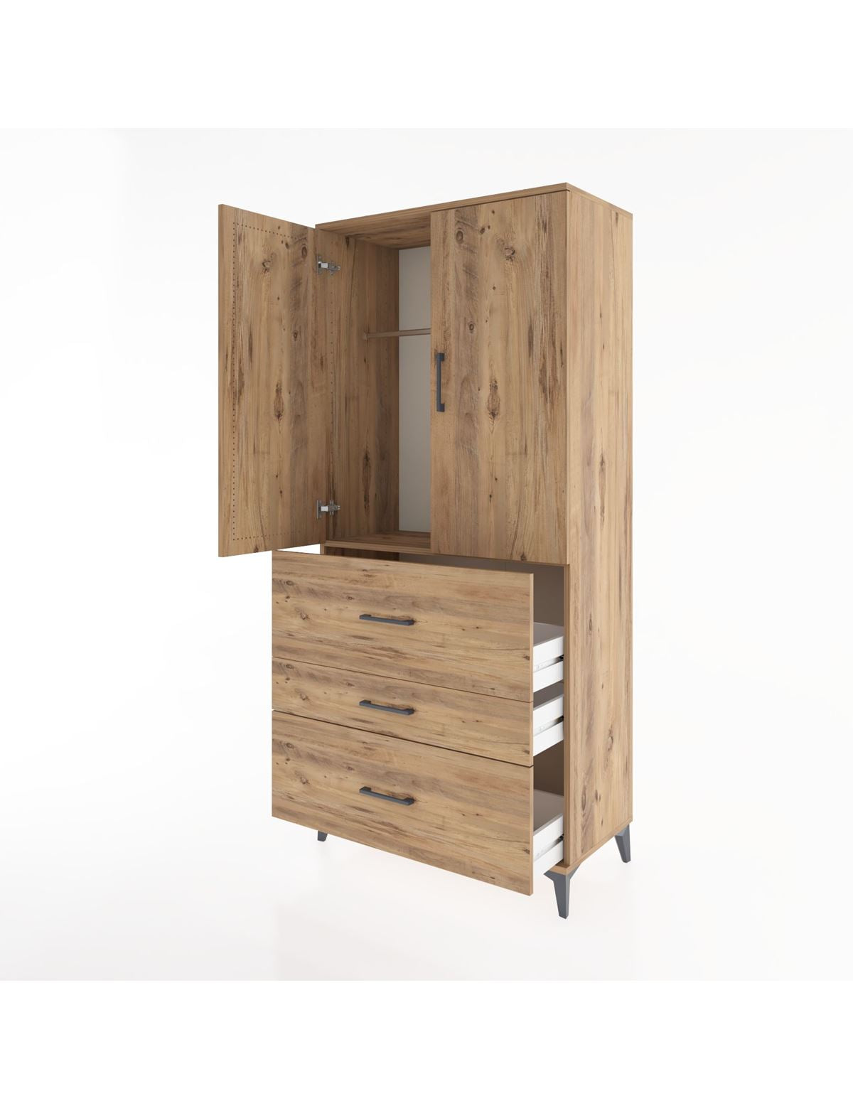 Hyperion Dolap Tek Raflı 3 Çekmeceli Tek Askılı 88x44x195 - S60M033V9B