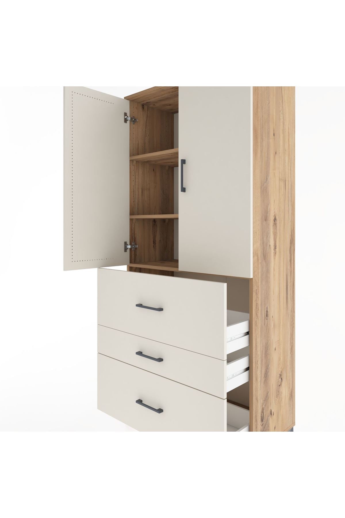 Hyperion Dolap 3 Raflı 3 Çekmeceli 2 Kapaklı 88x44x195 - S60M034V7B