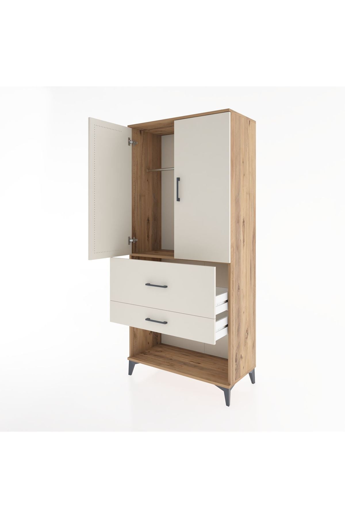 Hyperion Dolap Tek Raflı 2 Çekmeceli Tek Askılı 88x44x195 - S60M036V7B