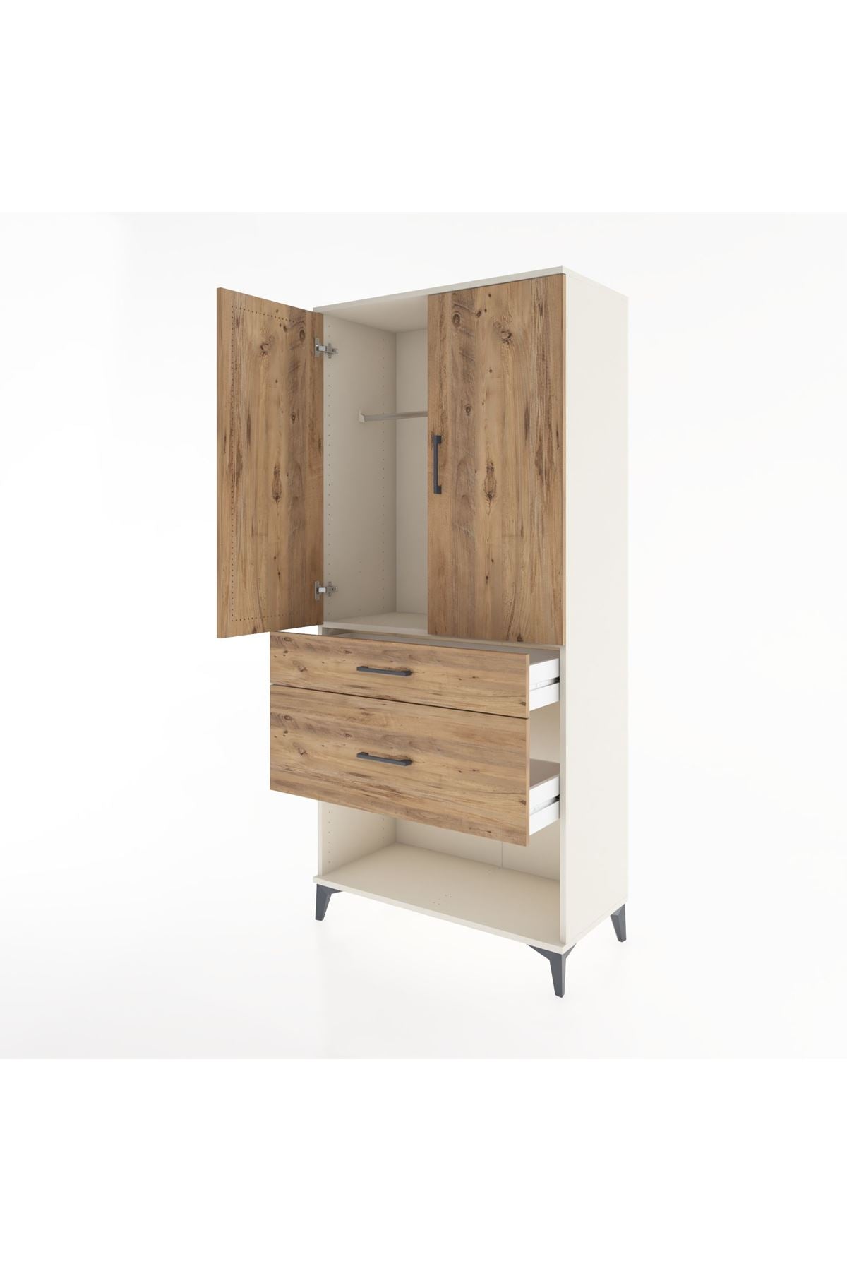 Hyperion Dolap Tek Raflı 2 Çekmeceli Tek Askılı 88x44x195 - S60M038V3B