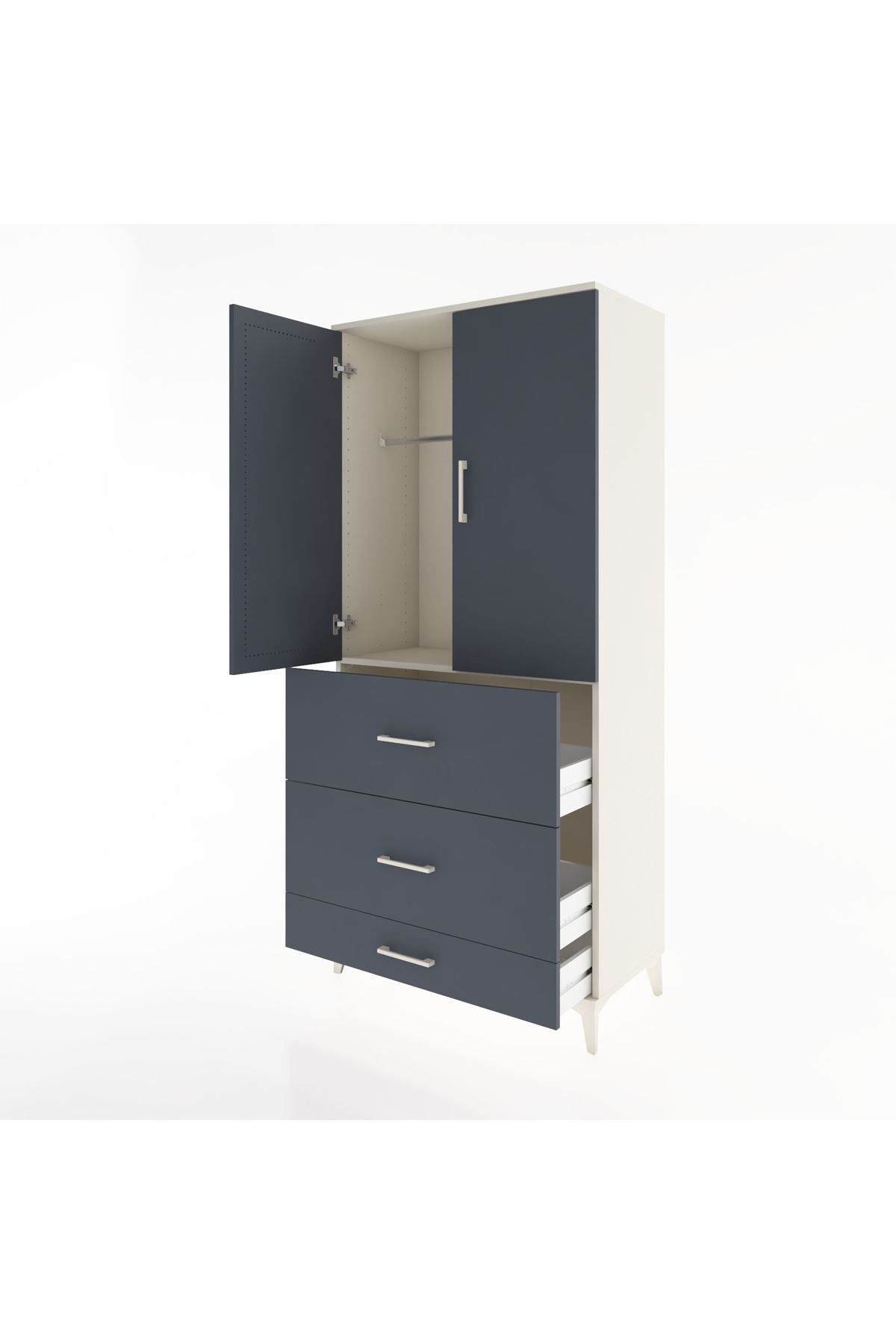 Hyperion Dolap Tek Raflı 3 Çekmeceli Tek Askılı 88x44x195 - S60M042V2B