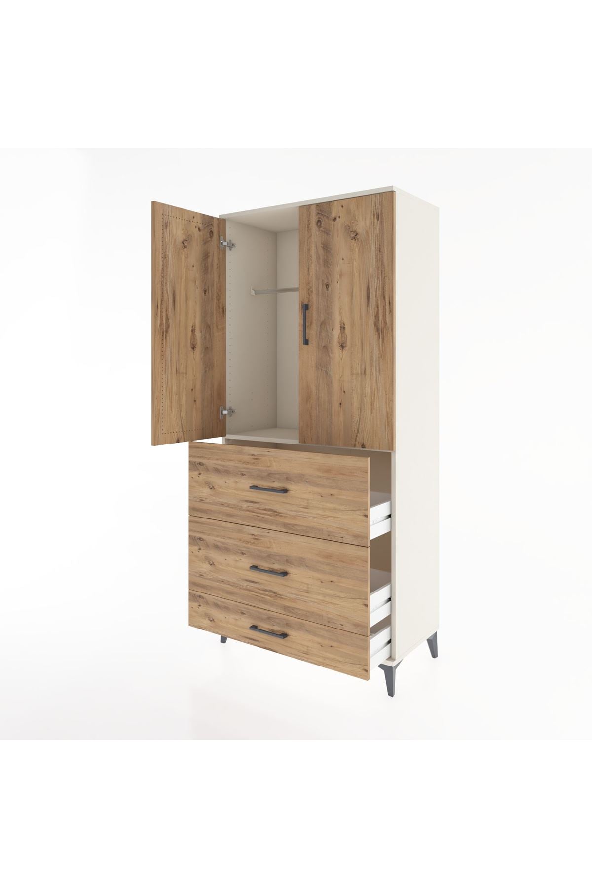 Hyperion Dolap Tek Raflı 3 Çekmeceli Tek Askılı 88x44x195 - S60M042V3B