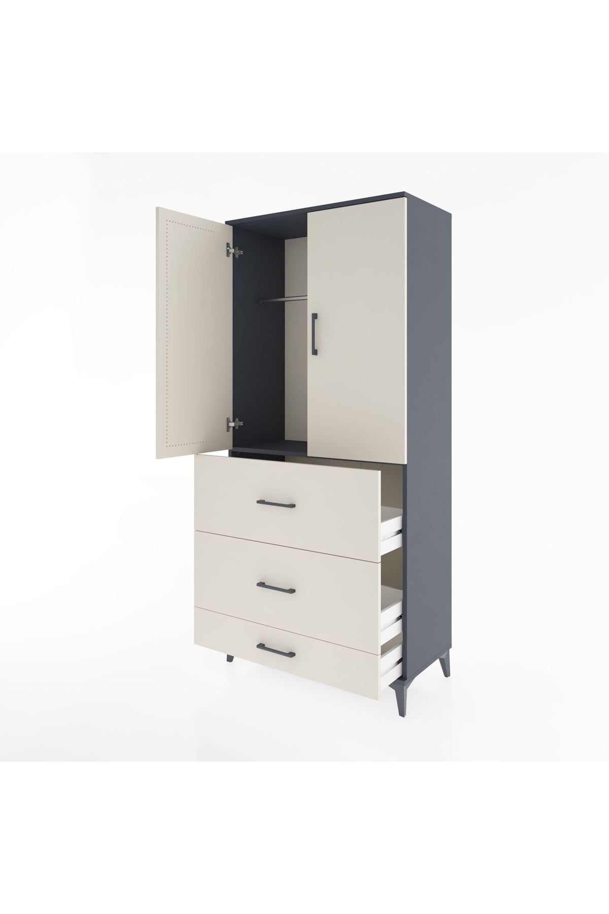 Hyperion Dolap Tek Raflı 3 Çekmeceli Tek Askılı 88x44x195 - S60M042V4B