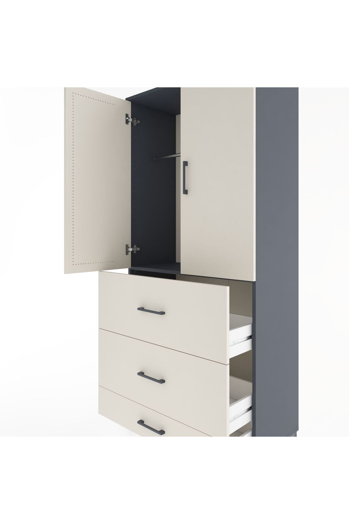 Hyperion Dolap Tek Raflı 3 Çekmeceli Tek Askılı 88x44x195 - S60M042V4B