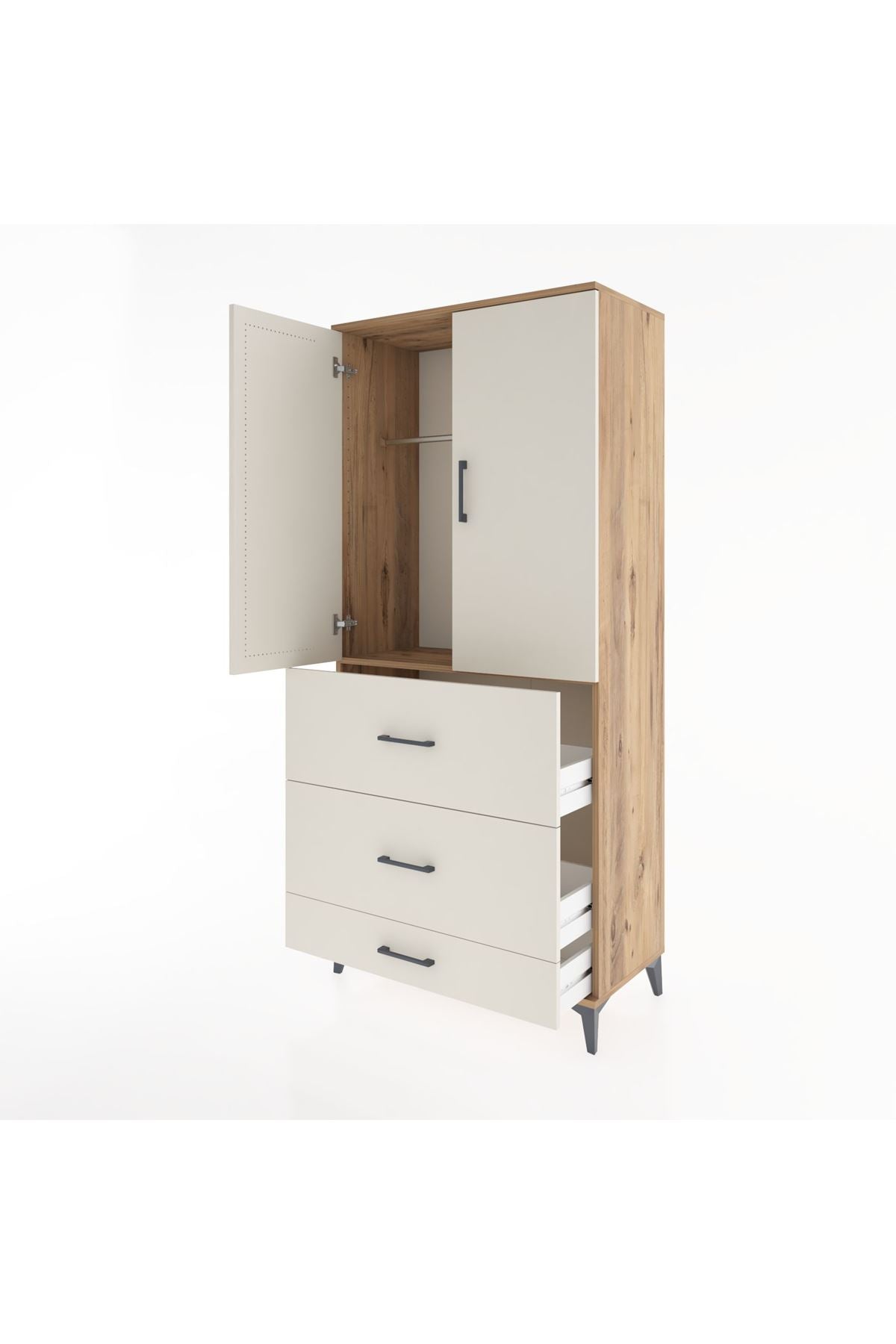 Hyperion Dolap Tek Raflı 3 Çekmeceli Tek Askılı 88x44x195 - S60M042V7B