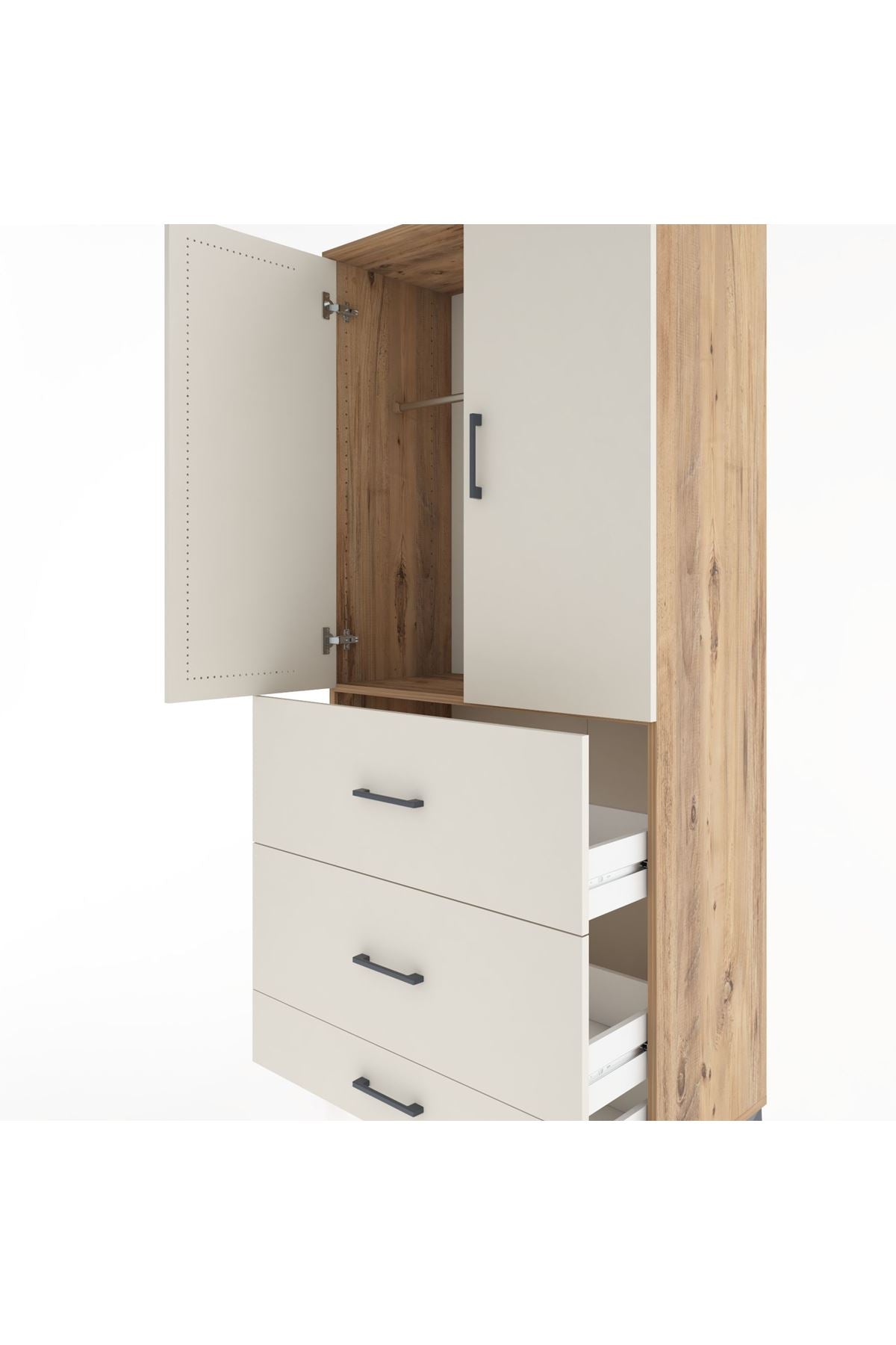 Hyperion Dolap Tek Raflı 3 Çekmeceli Tek Askılı 88x44x195 - S60M042V7B