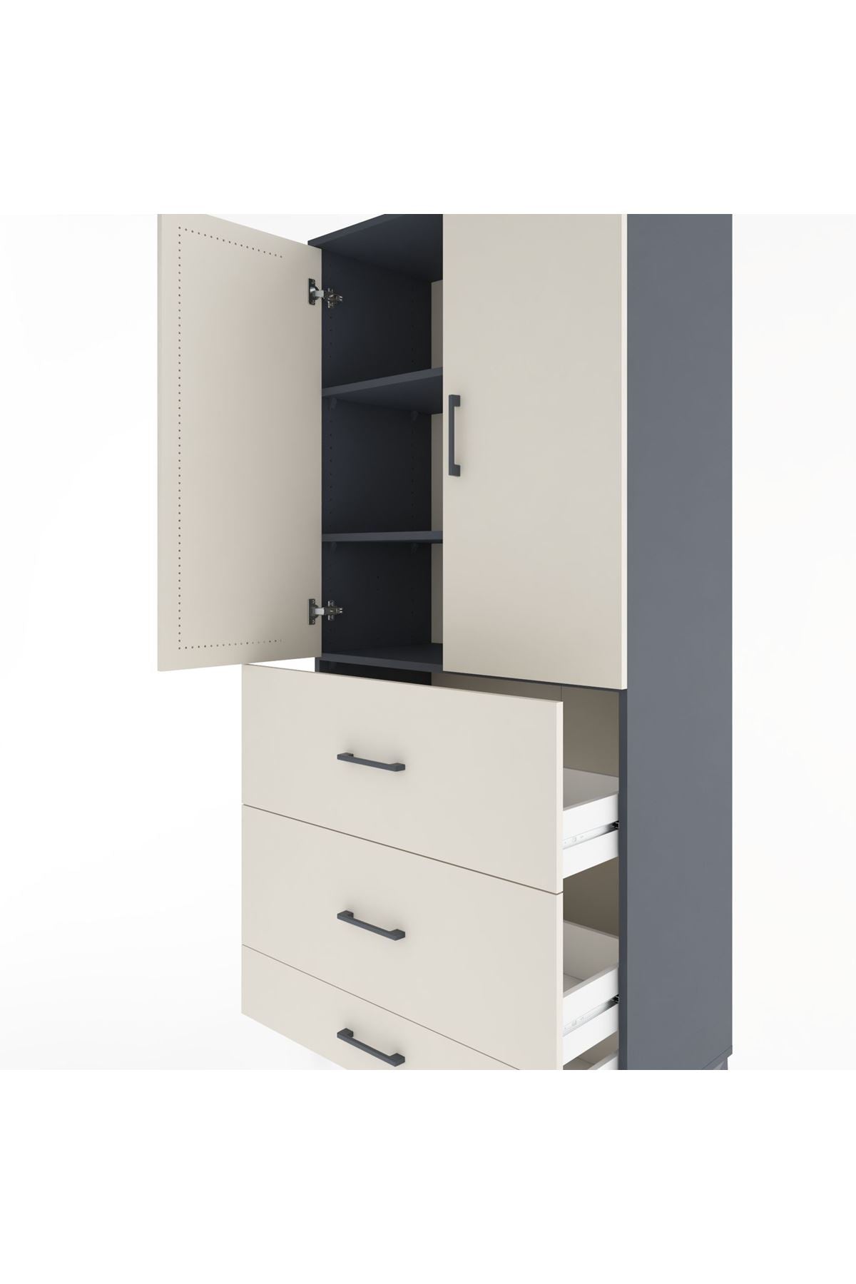 Hyperion Dolap 3 Raflı 3 Çekmeceli 2 Kapaklı 88x44x195 - S60M051V4B