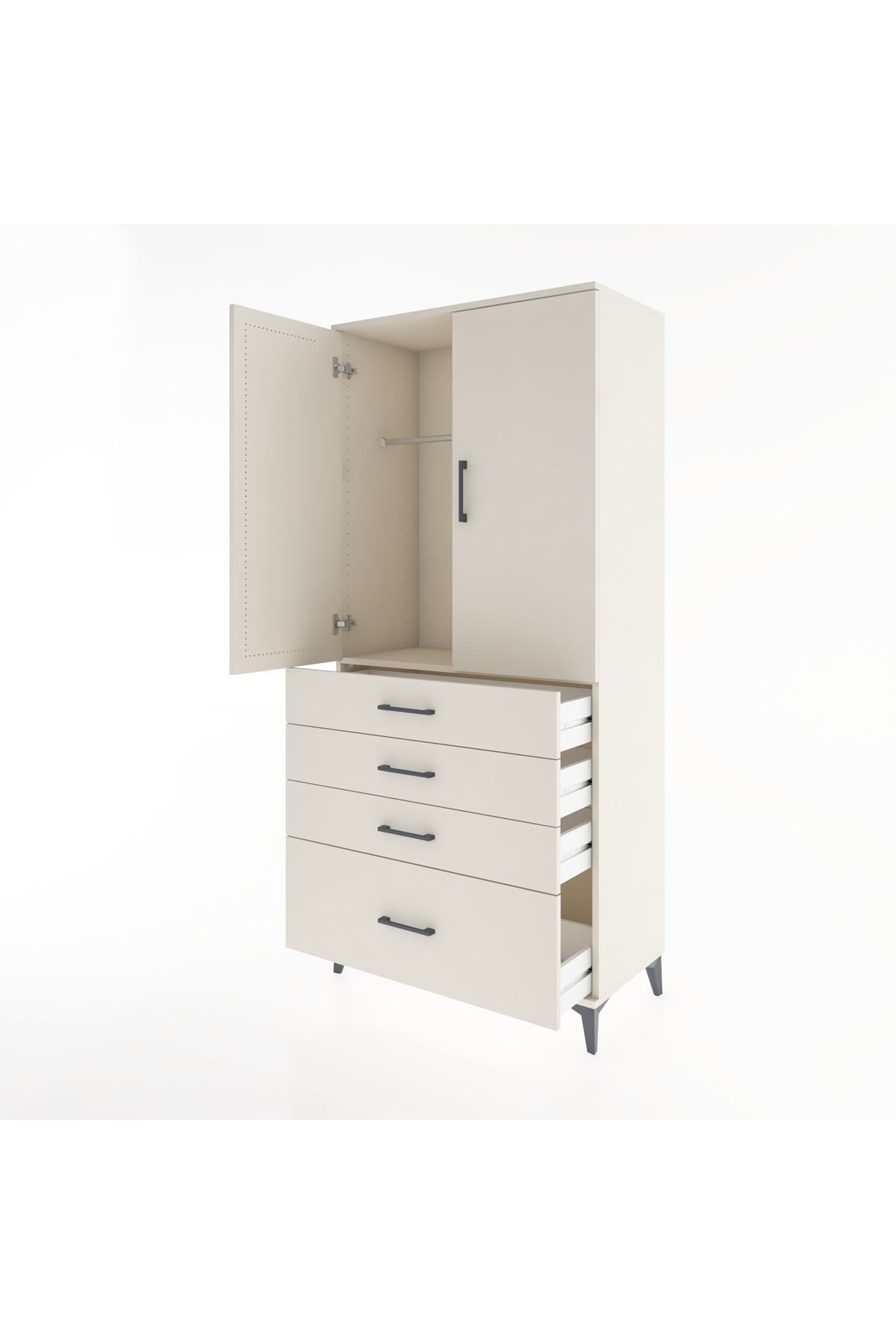 Hyperion Dolap Tek Raflı 4 Çekmeceli Tek Askılı 88x44x195 - S60M053V1B