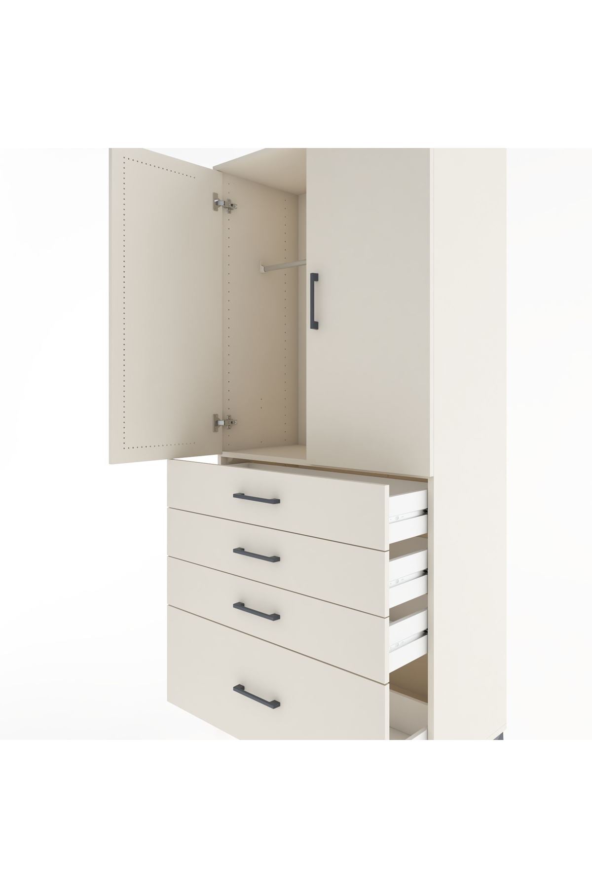 Hyperion Dolap Tek Raflı 4 Çekmeceli Tek Askılı 88x44x195 - S60M053V1B