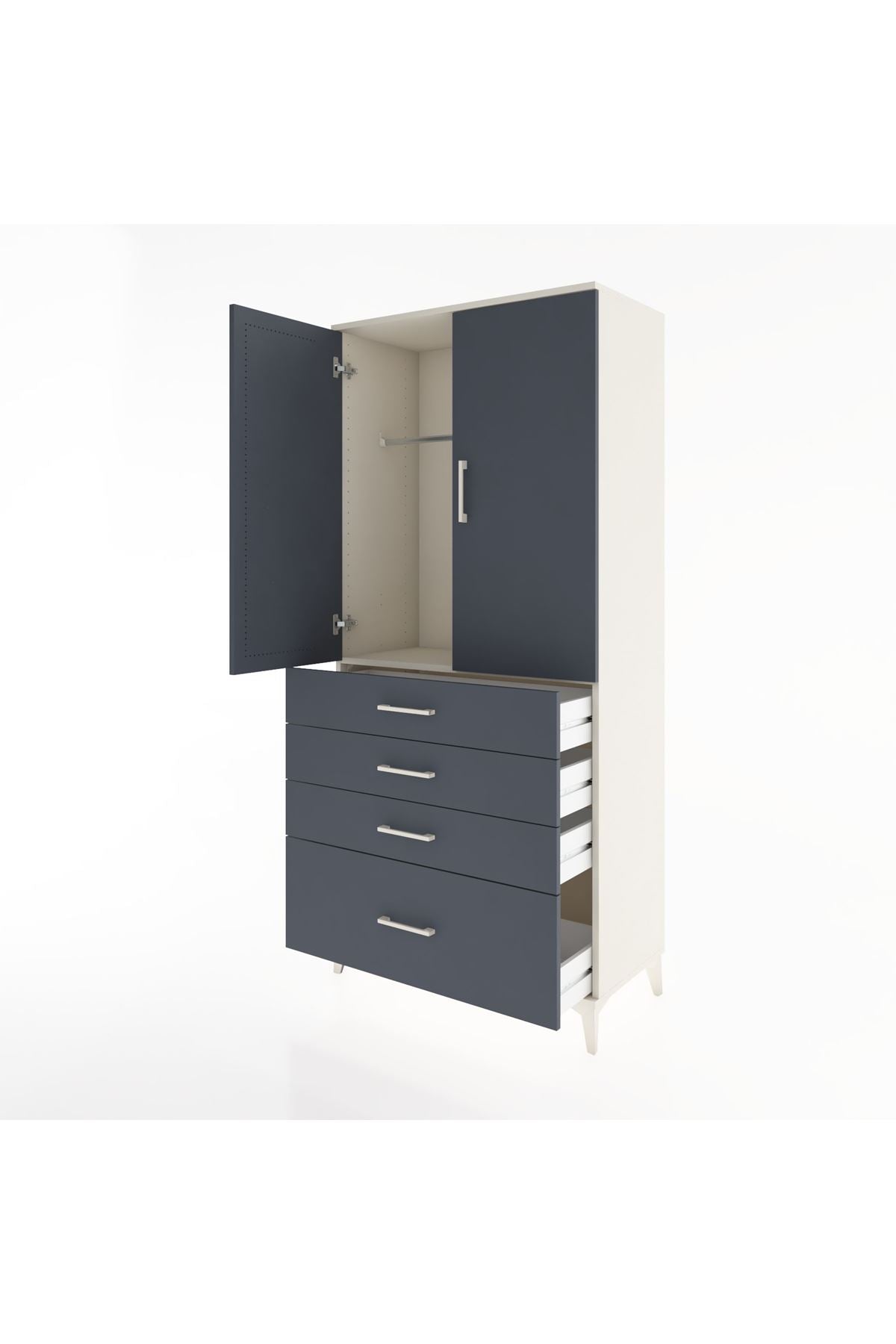 Hyperion Dolap Tek Raflı 4 Çekmeceli Tek Askılı 88x44x195 - S60M053V2B