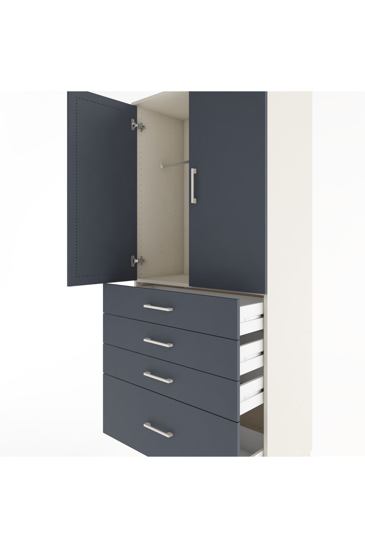 Hyperion Dolap Tek Raflı 4 Çekmeceli Tek Askılı 88x44x195 - S60M053V2B