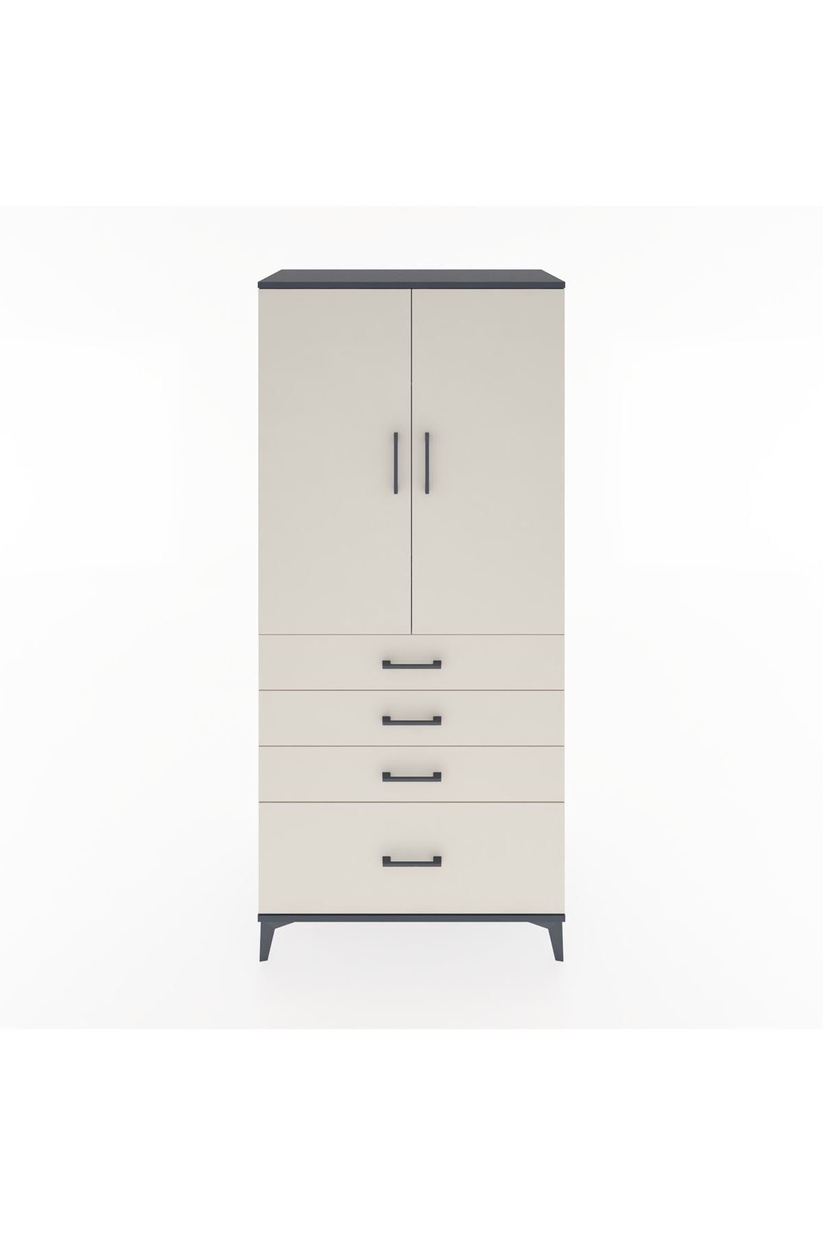 Hyperion Dolap Tek Raflı 4 Çekmeceli Tek Askılı 88x44x195 - S60M053V4B