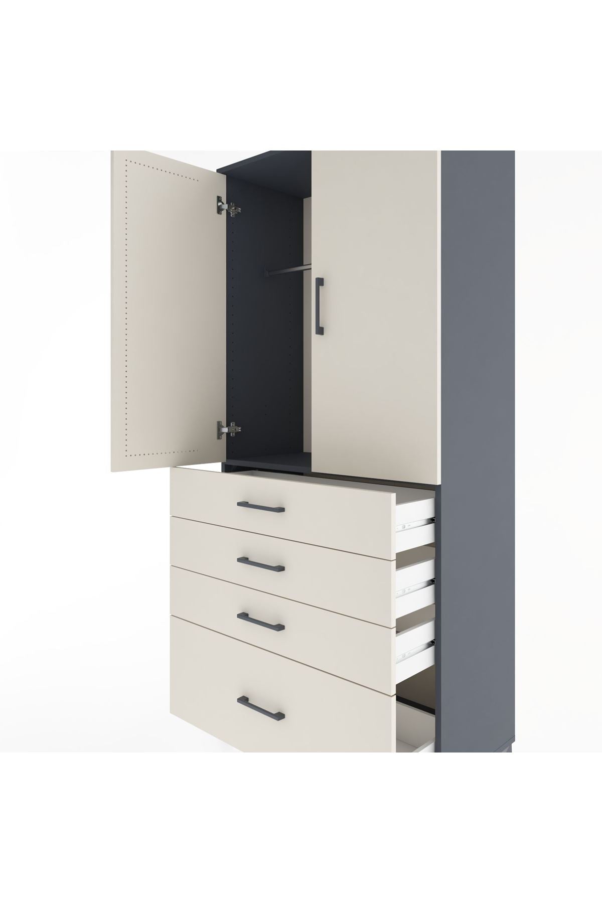 Hyperion Dolap Tek Raflı 4 Çekmeceli Tek Askılı 88x44x195 - S60M053V4B